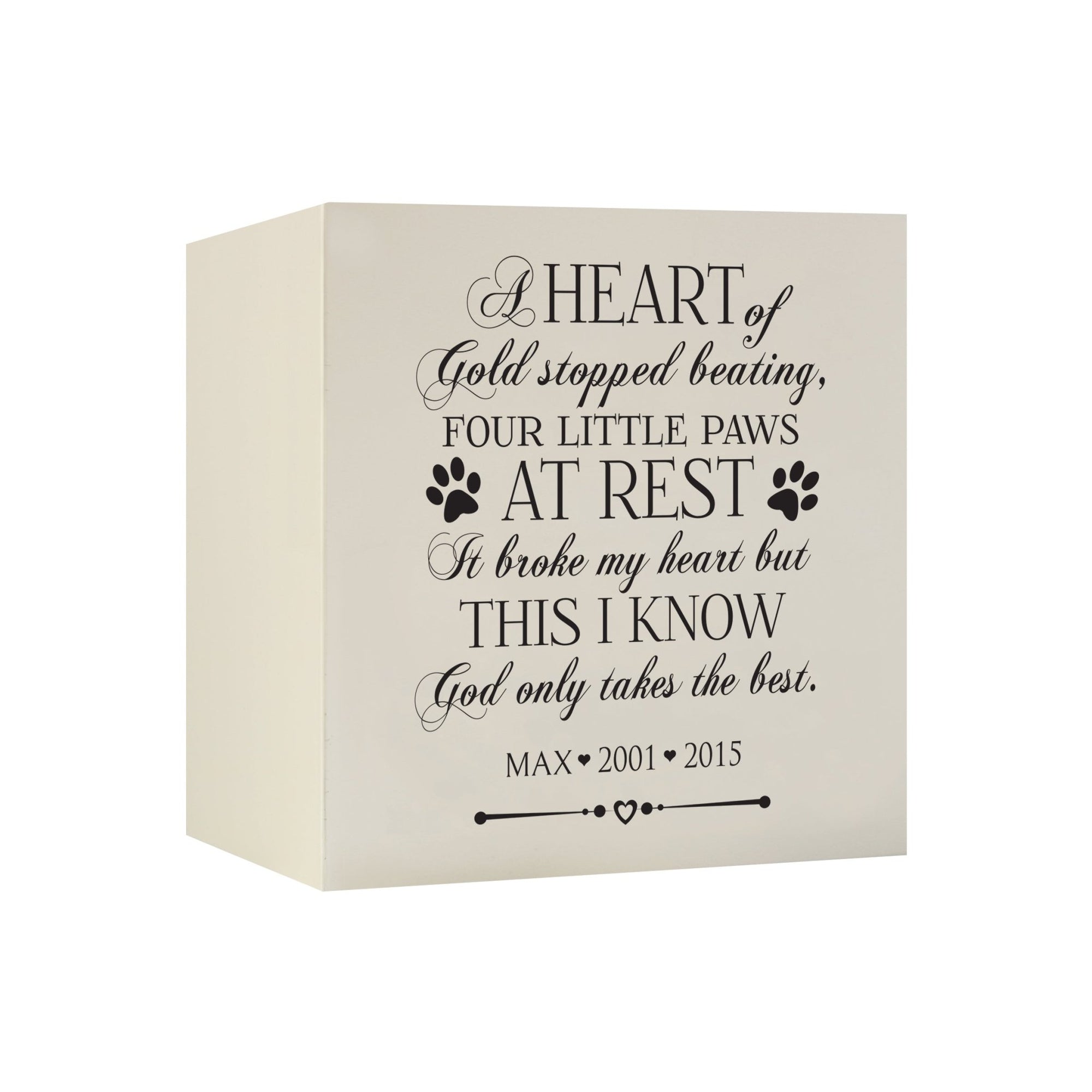 Pet Memorial Shadow Box Cremation Urn for Dog or Cat - A Heart Of Gold - LifeSong Milestones