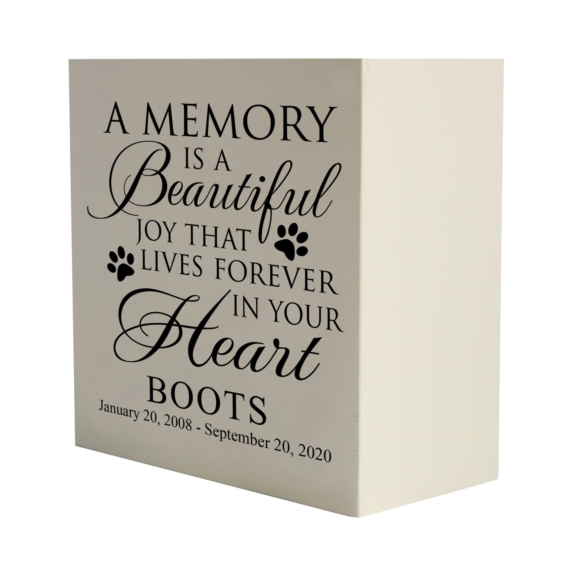 Pet Memorial Shadow Box Cremation Urn for Dog or Cat - A Memory Is A Beautiful Joy - LifeSong Milestones