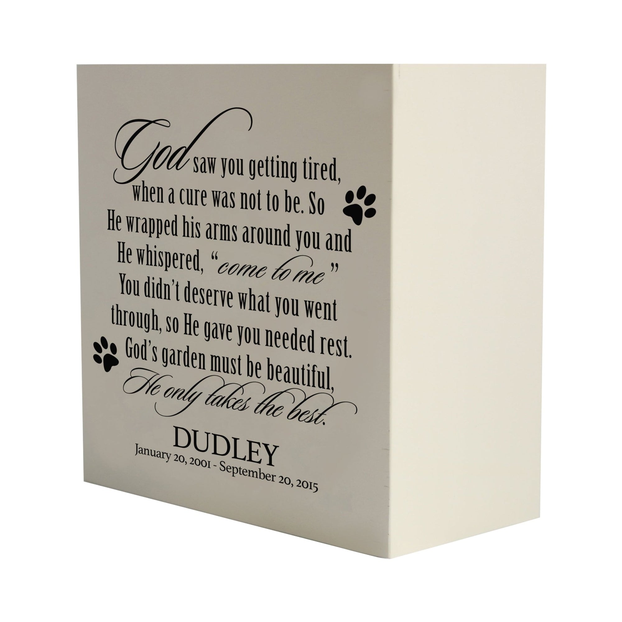 Pet Memorial Shadow Box Cremation Urn for Dog or Cat - God Saw You Getting Tired - LifeSong Milestones