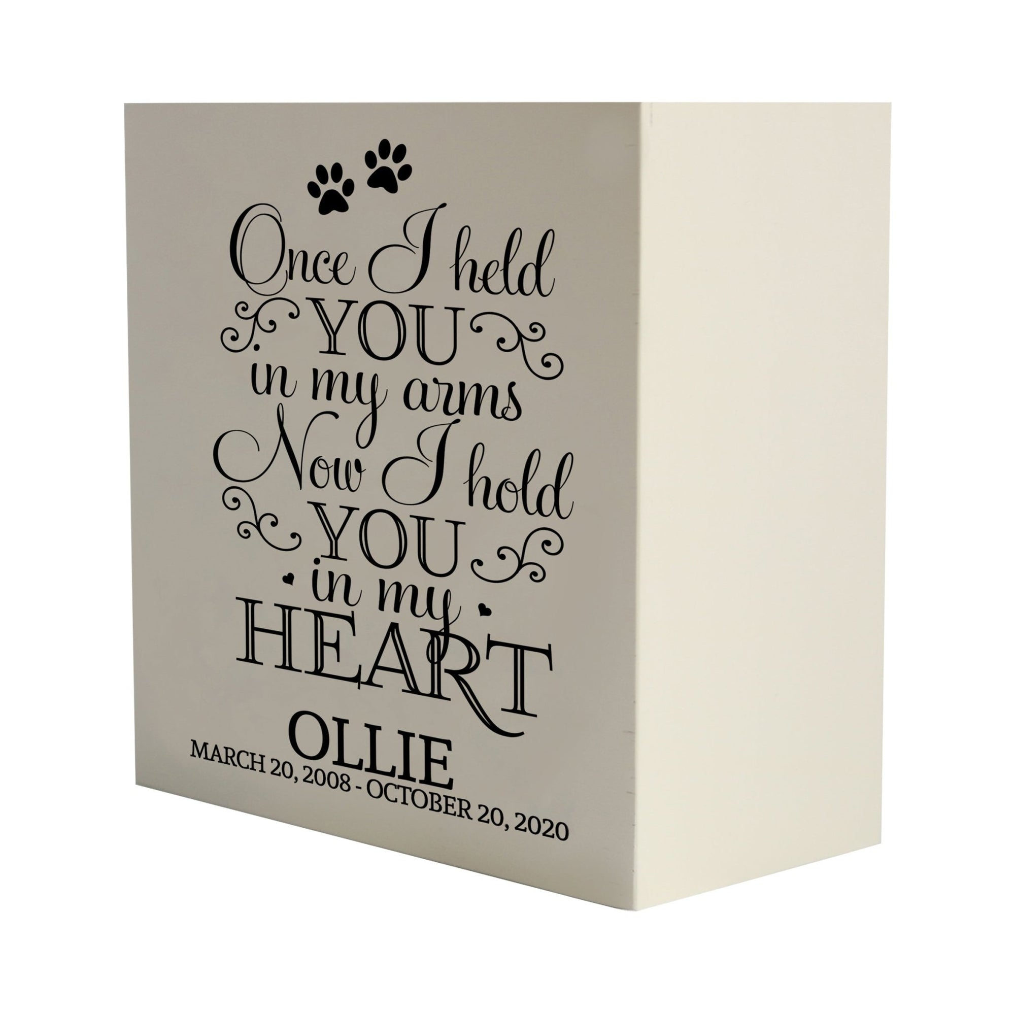 Pet Memorial Shadow Box Cremation Urn for Dog or Cat - Once I Held You In My Arms - LifeSong Milestones