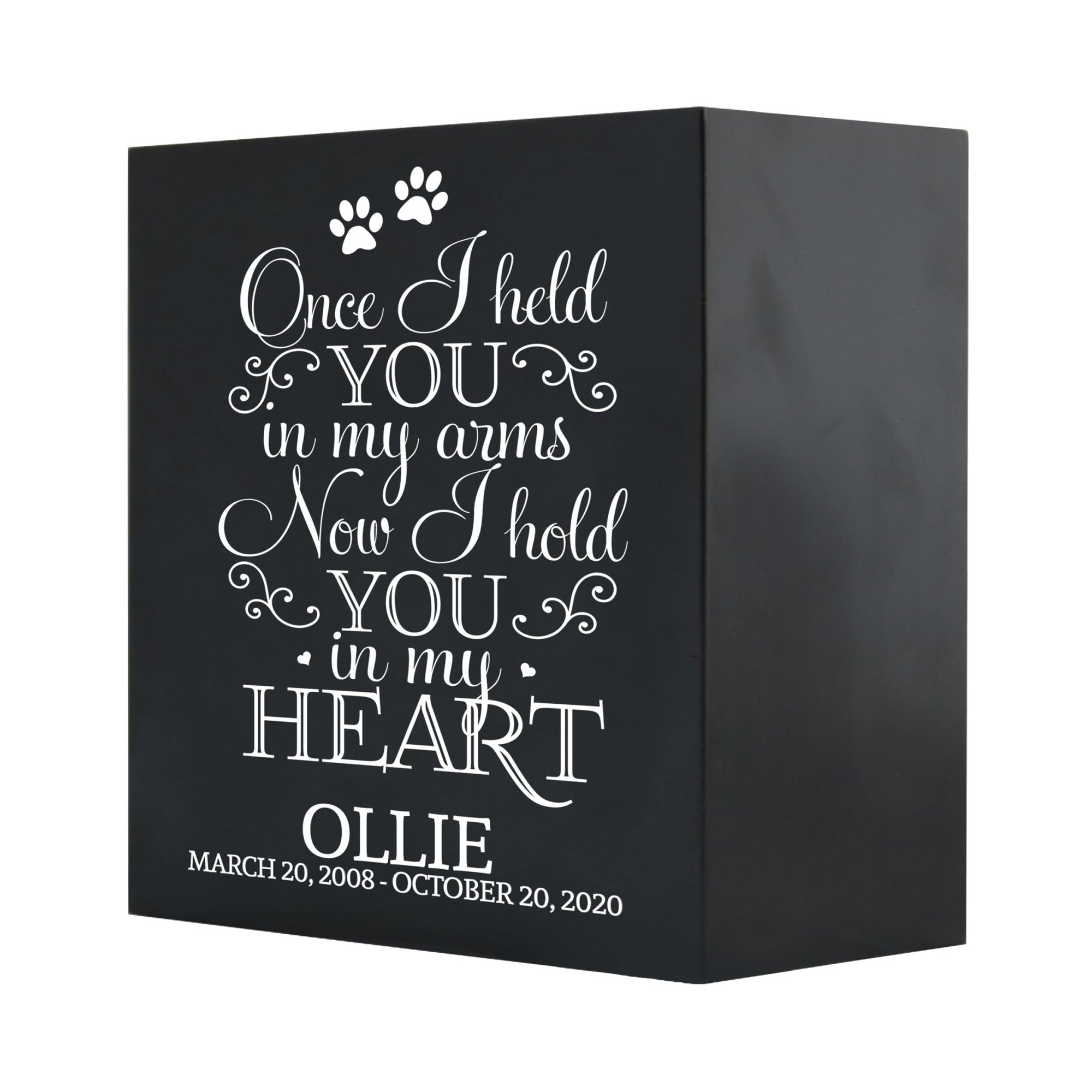 Pet Memorial Shadow Box Cremation Urn for Dog or Cat - Once I Held You In My Arms - LifeSong Milestones