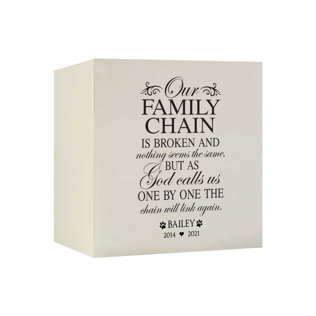 Pet Memorial Shadow Box Cremation Urn for Dog or Cat - Our Family Chain Is Broken - LifeSong Milestones