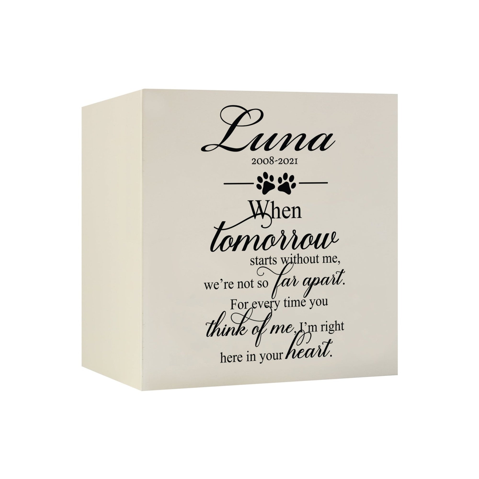 Pet Memorial Shadow Box Cremation Urn for Dog or Cat - When Tomorrow Starts Without Me - LifeSong Milestones