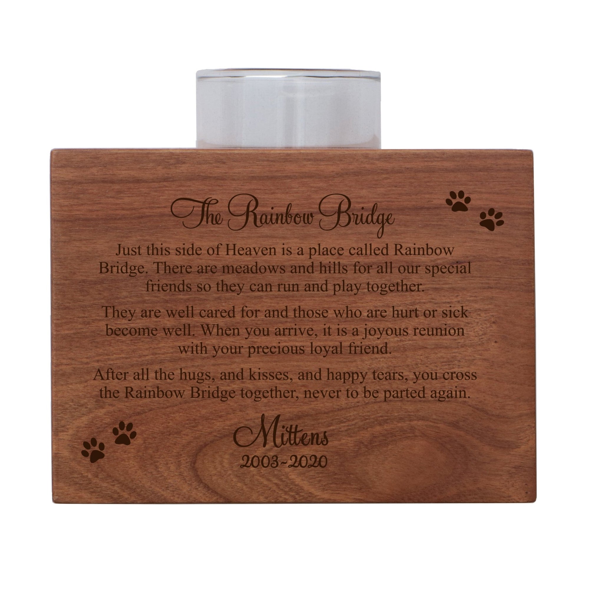 Pet Memorial Single Candle Holder - The Rainbow Bridge - LifeSong Milestones