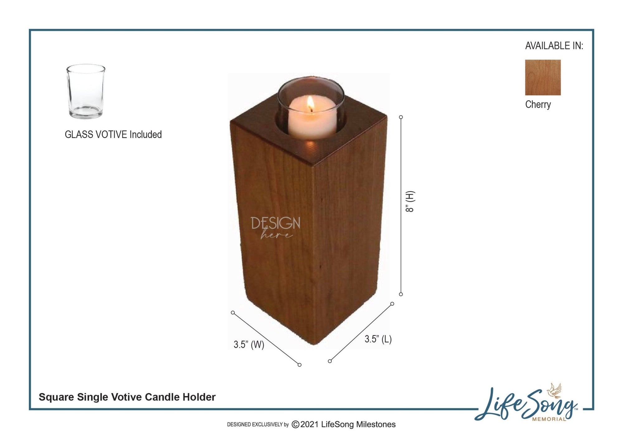 Pet Memorial Square Pillar Candle Holder - When Tomorrow Starts Without Me - LifeSong Milestones