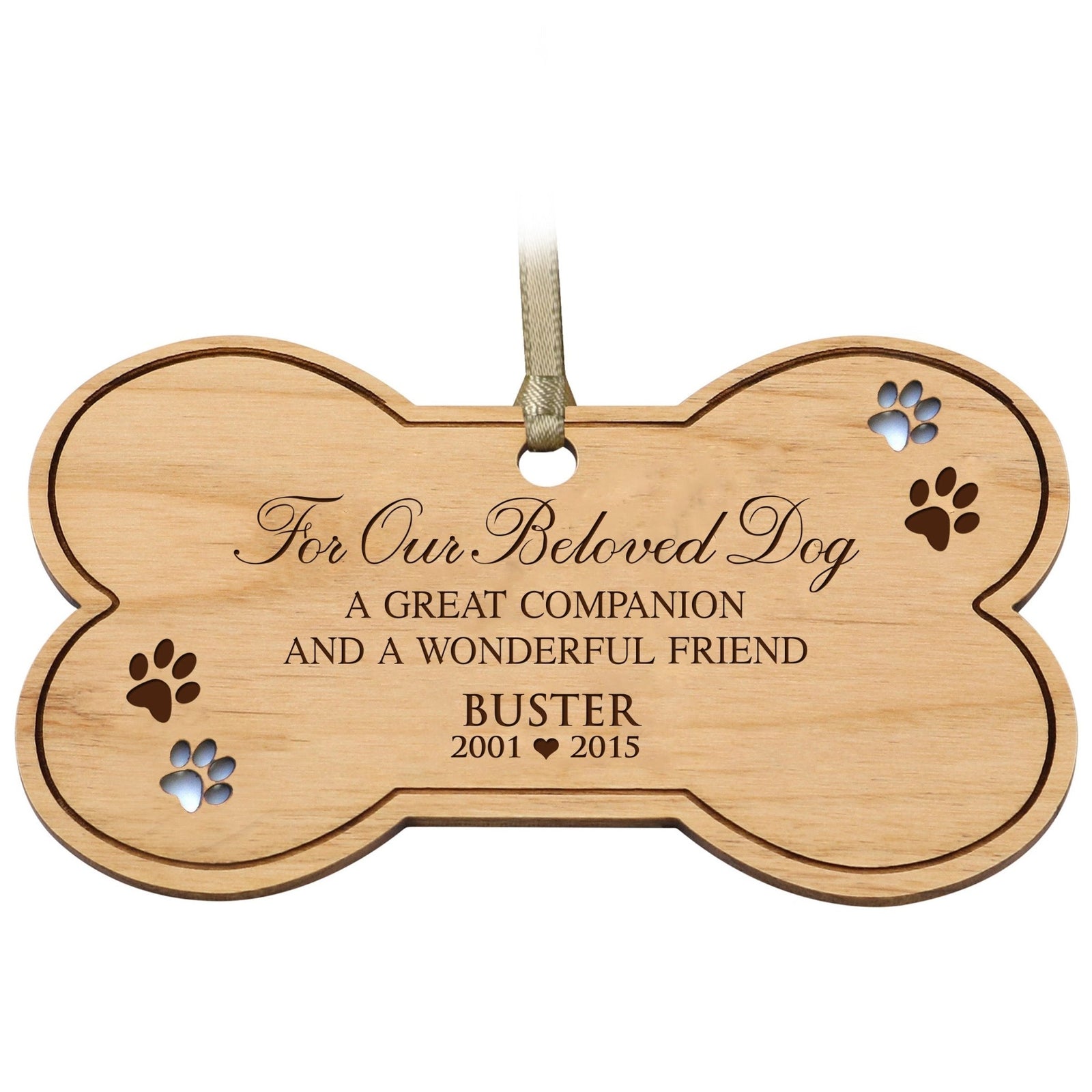 Pet Memorial Wooden Bone Ornament - For Our Beloved Dog - LifeSong Milestones