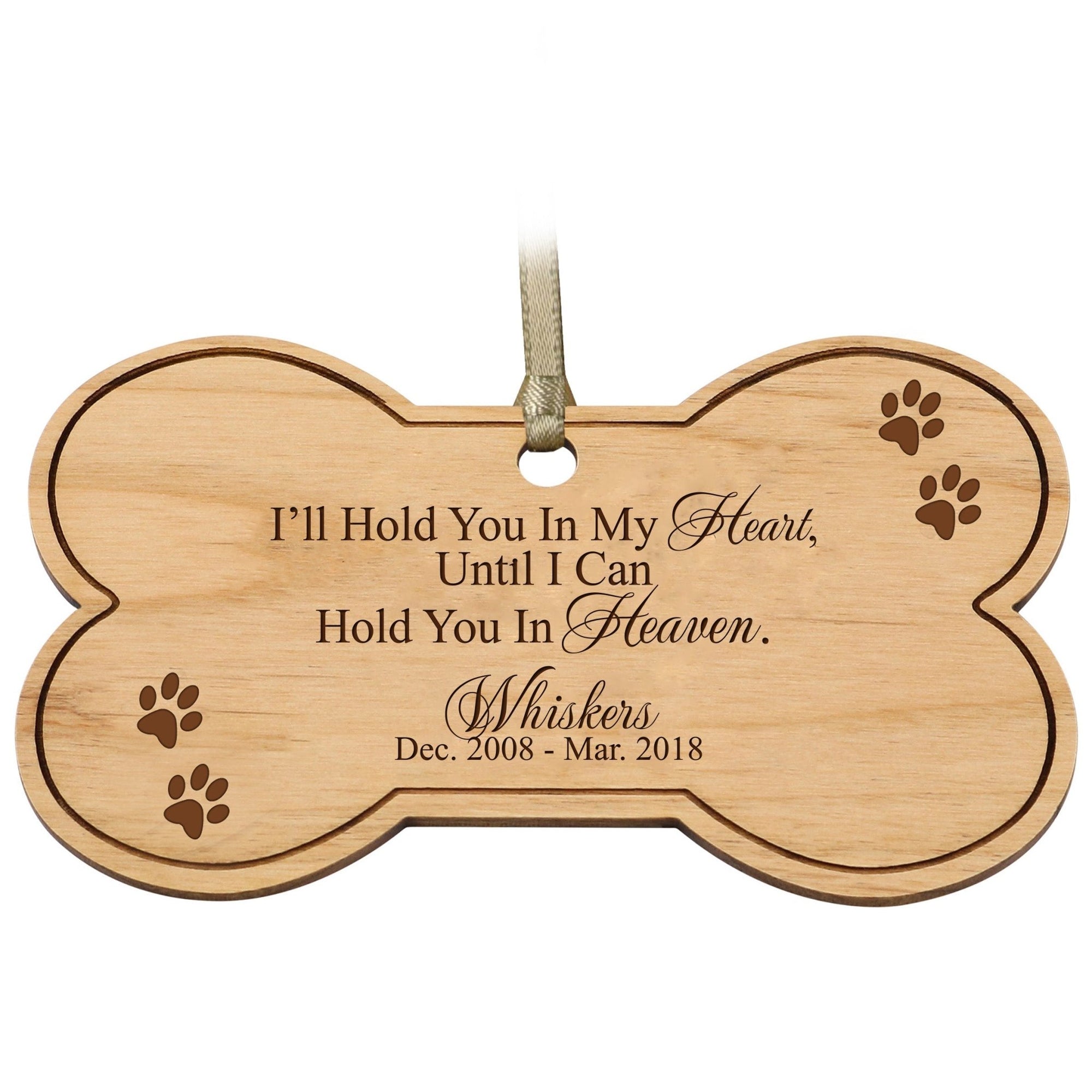 Pet Memorial Wooden Bone Ornament - I'll Hold You In My Heart - LifeSong Milestones