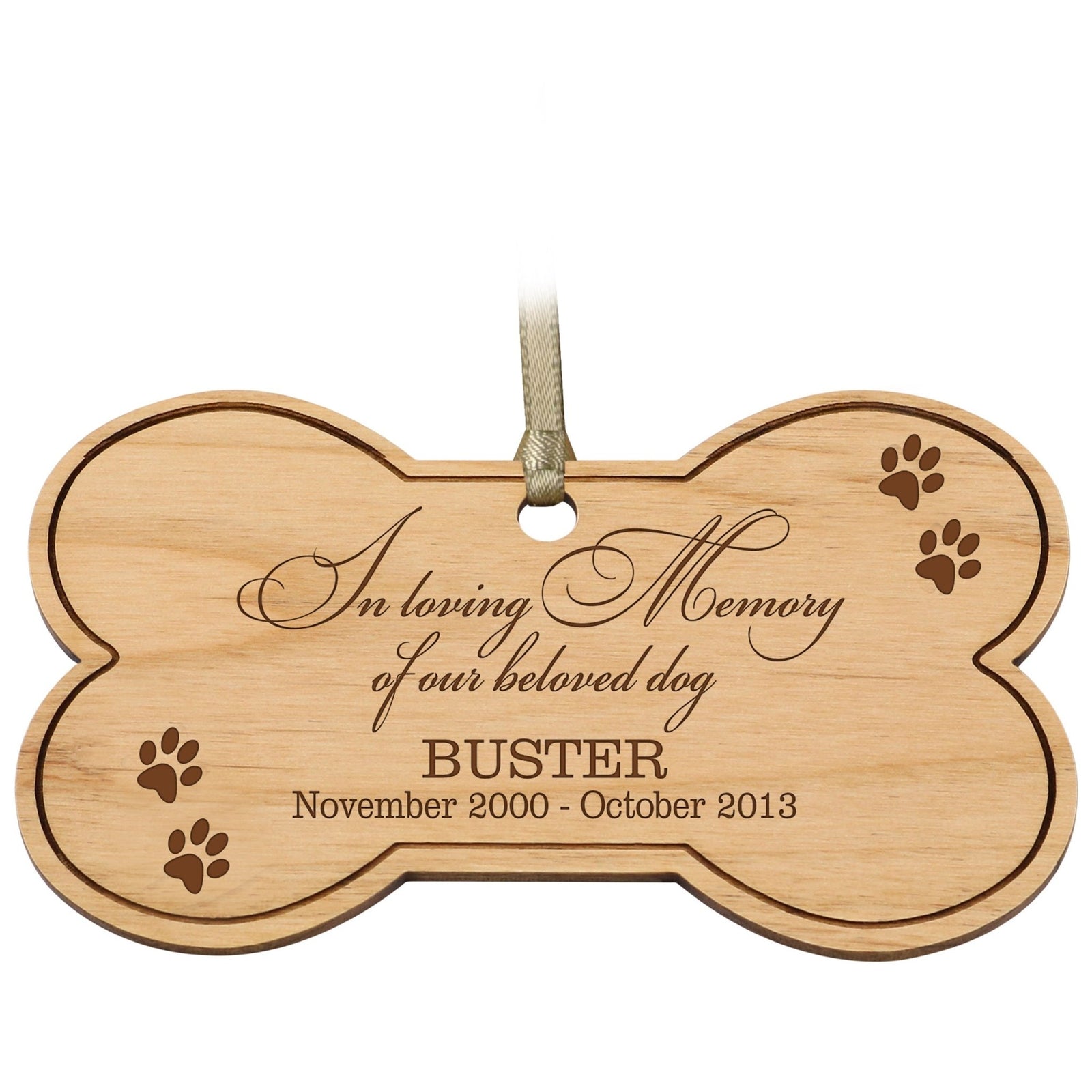 Pet Memorial Wooden Bone Ornament - In Loving Memory - LifeSong Milestones