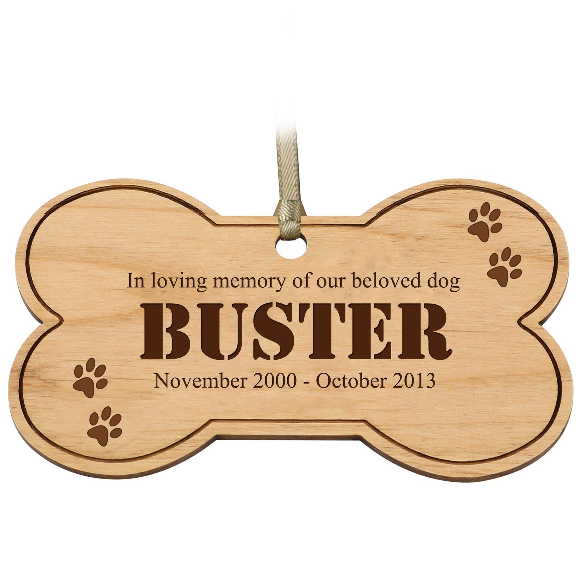 Pet Memorial Wooden Bone Ornament - In Loving Memory Of Our Beloved Dog - LifeSong Milestones