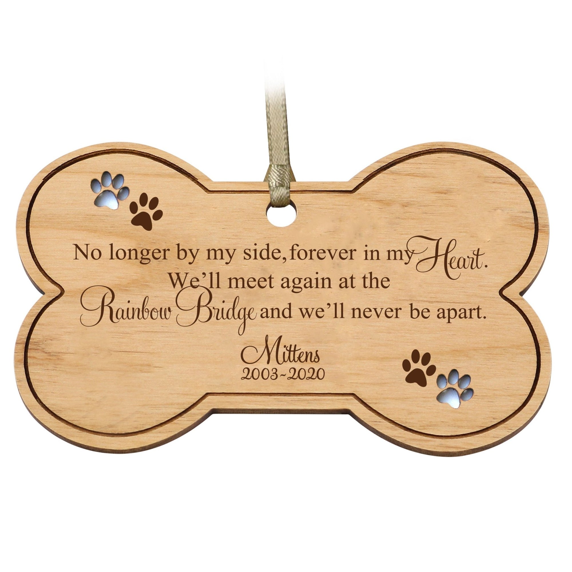 Pet Memorial Wooden Bone Ornament - The Rainbow Bridge - LifeSong Milestones