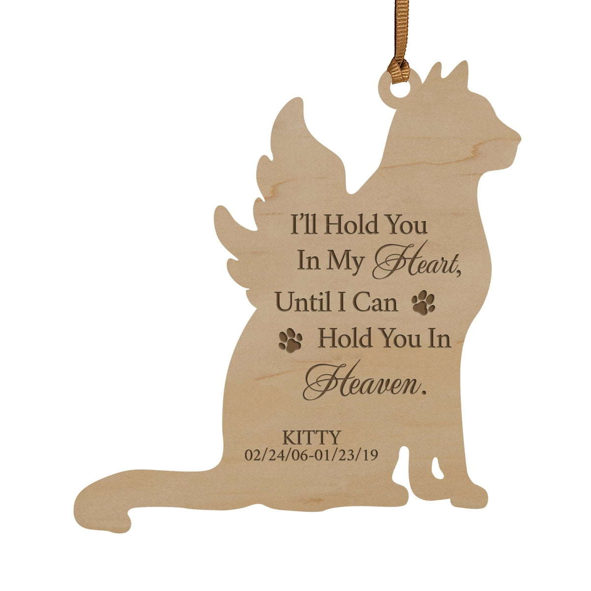 Pet Memorial Wooden Dog or Cat Ornament - I&#39;ll Hold You In My Heart - LifeSong Milestones