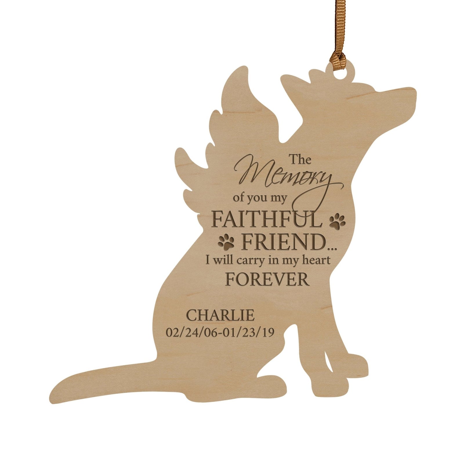 Pet Memorial Wooden Dog or Cat Ornament - The Memory Of You - LifeSong Milestones