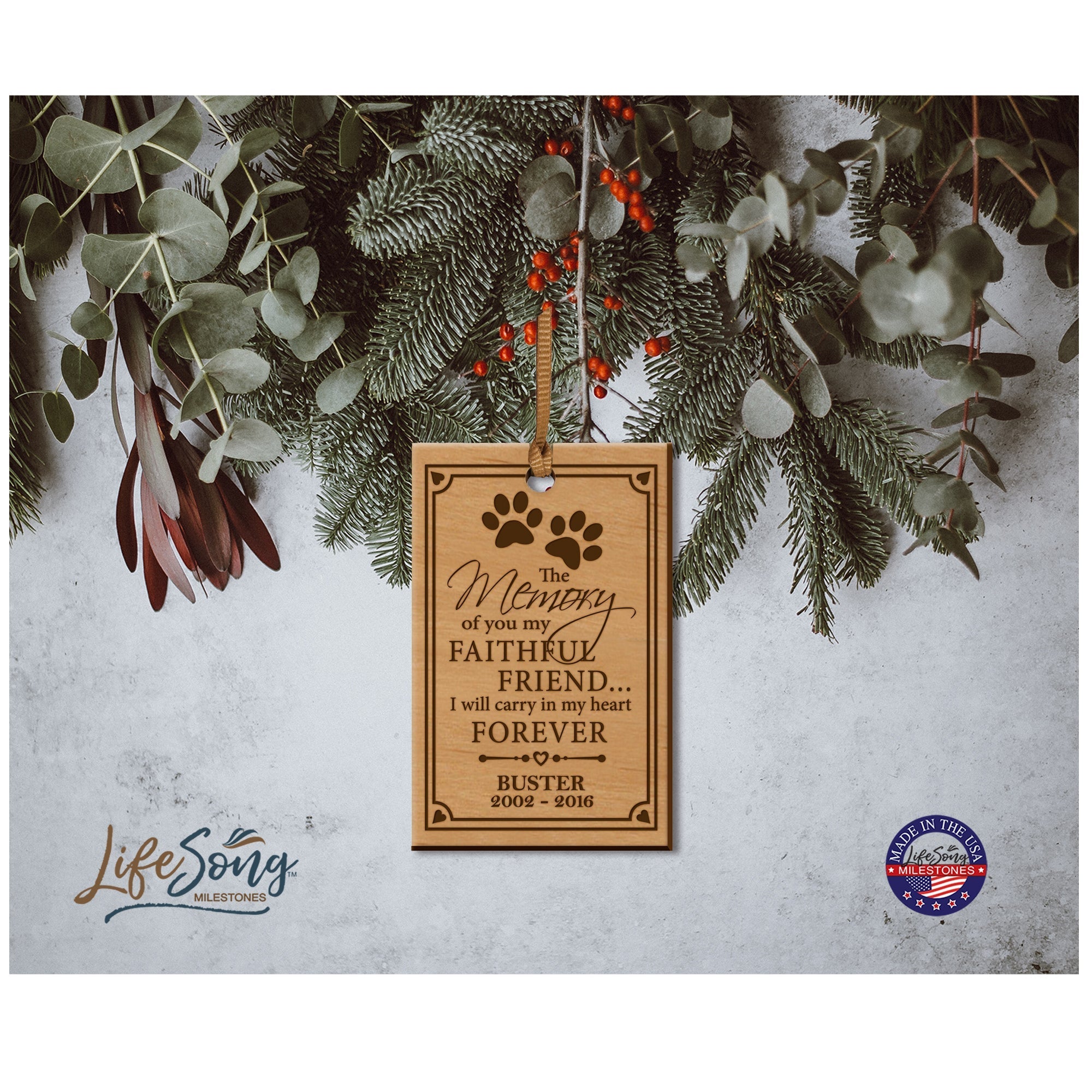 Pet Memorial Wooden Pendant Ornament - The Memory of You - LifeSong Milestones