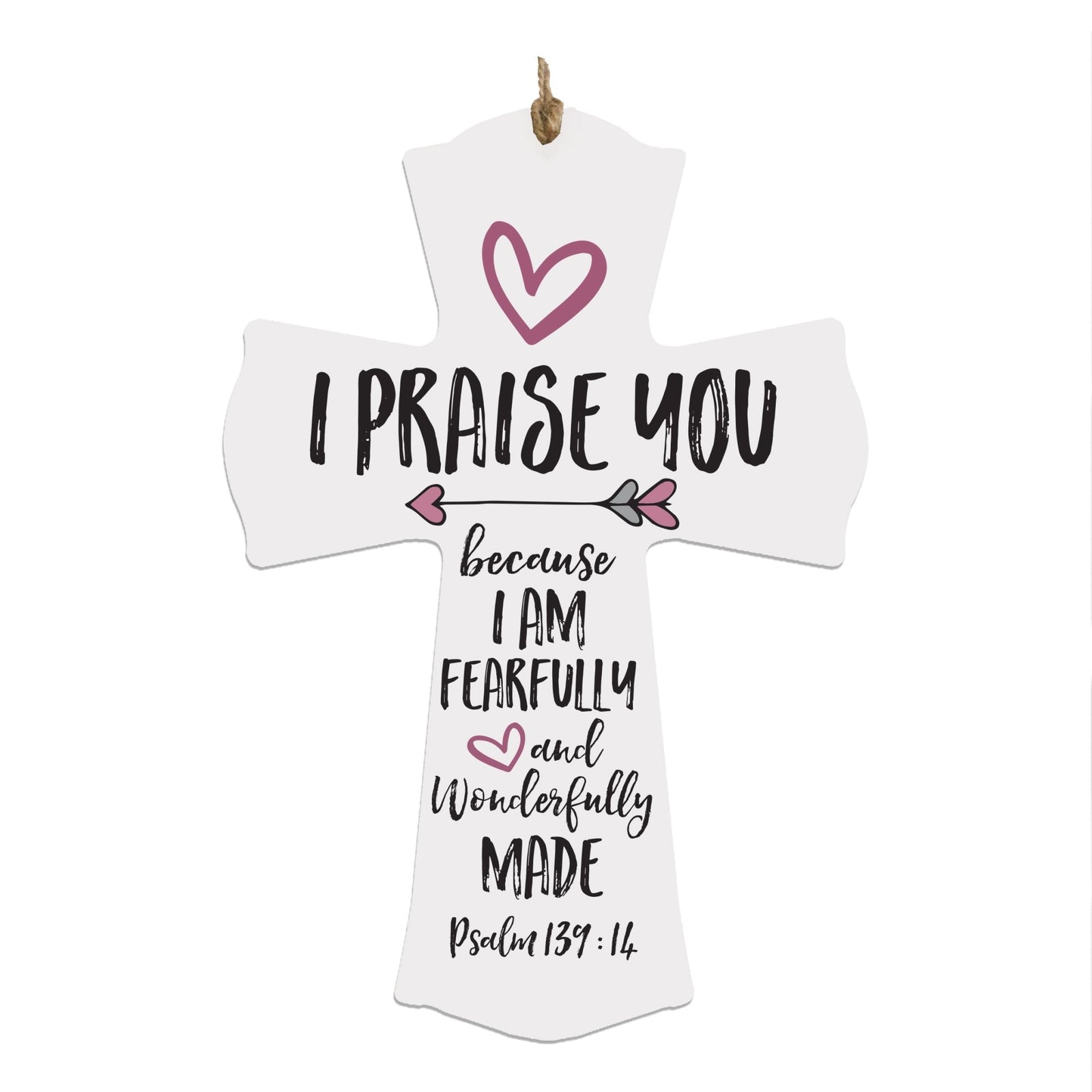 Printed Baptism Inspirational Crosses for Children - I Praise You Pink - LifeSong Milestones