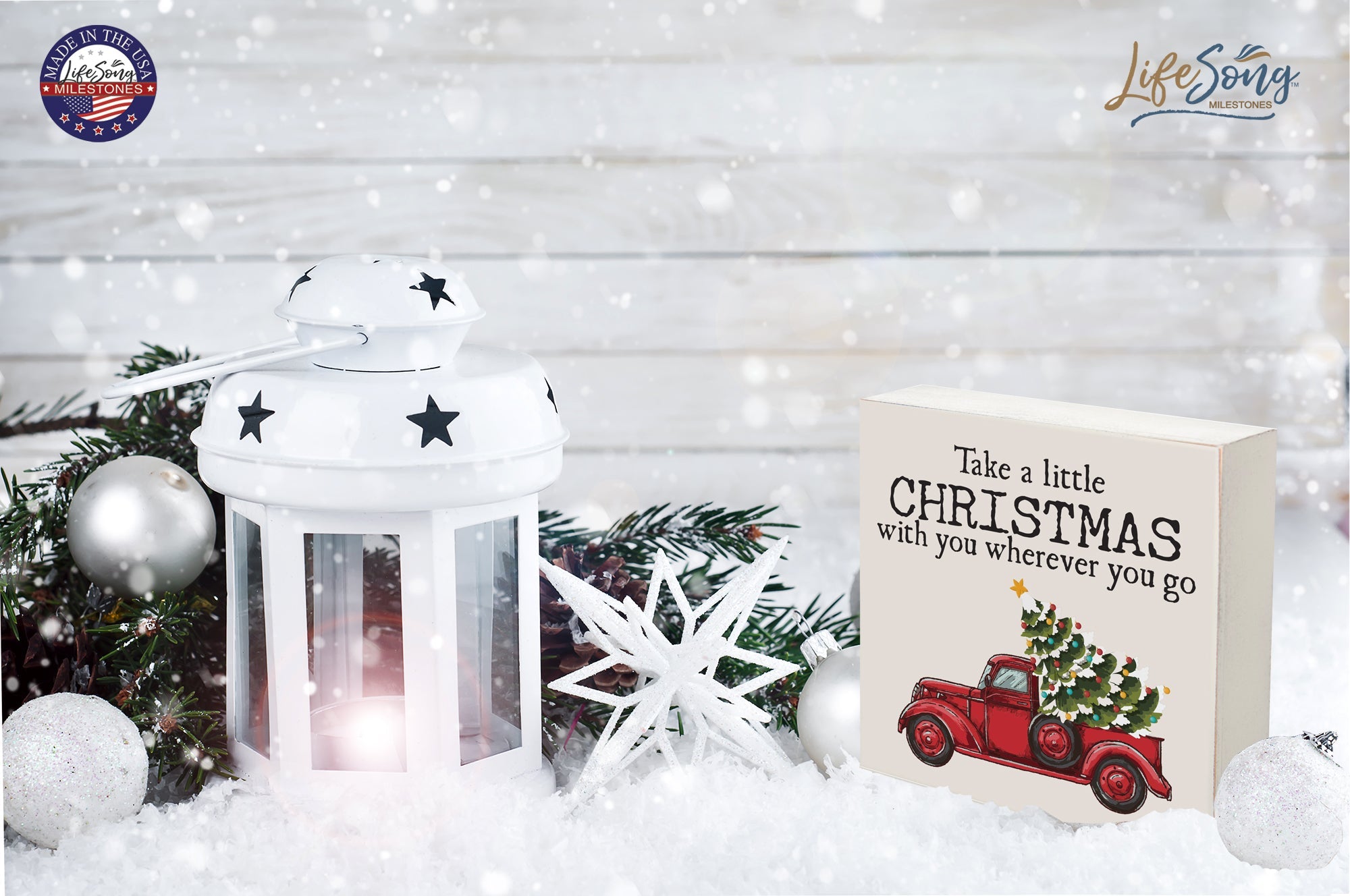 Red Farm Truck Holiday Shelf Décor - Take A Little Christmas Everywhere - LifeSong Milestones