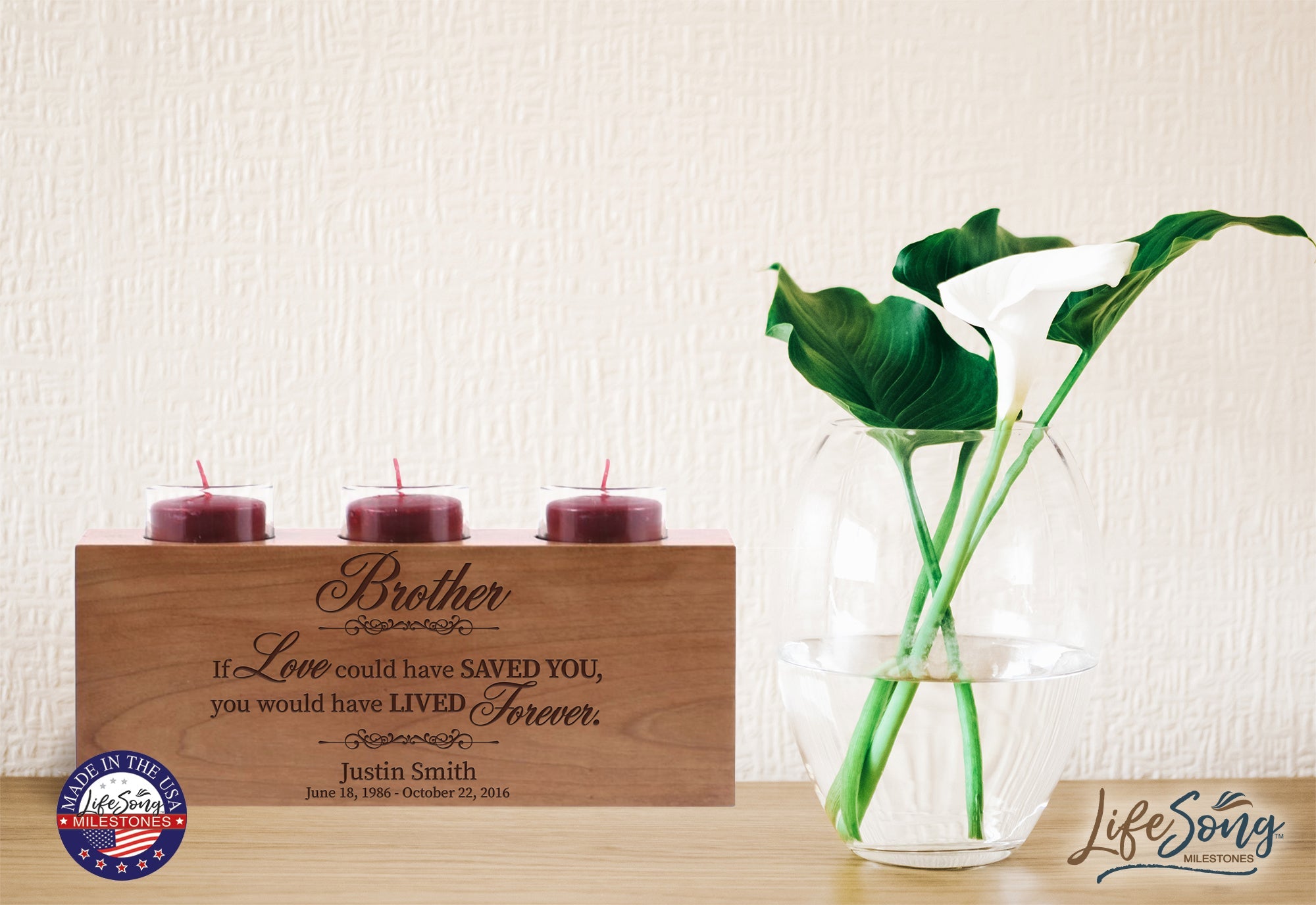 Remembrance Memorial 3 Candle Holder - Brother, If Love Could - LifeSong Milestones