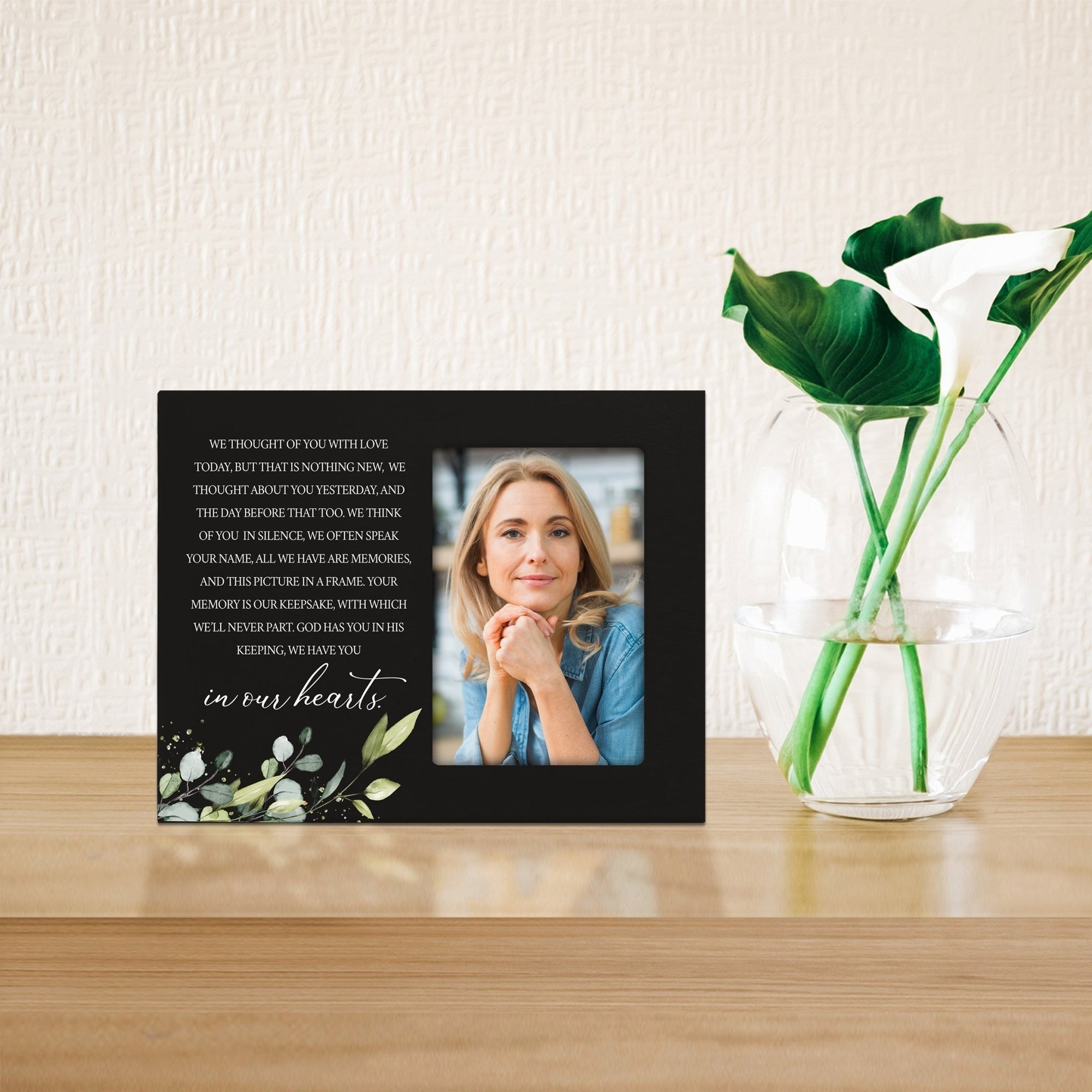 Rustic-Inspired Wooden Human Memorial Frames That Holds A 4x6in Photo - We Thought Of You (Leaf) - LifeSong Milestones