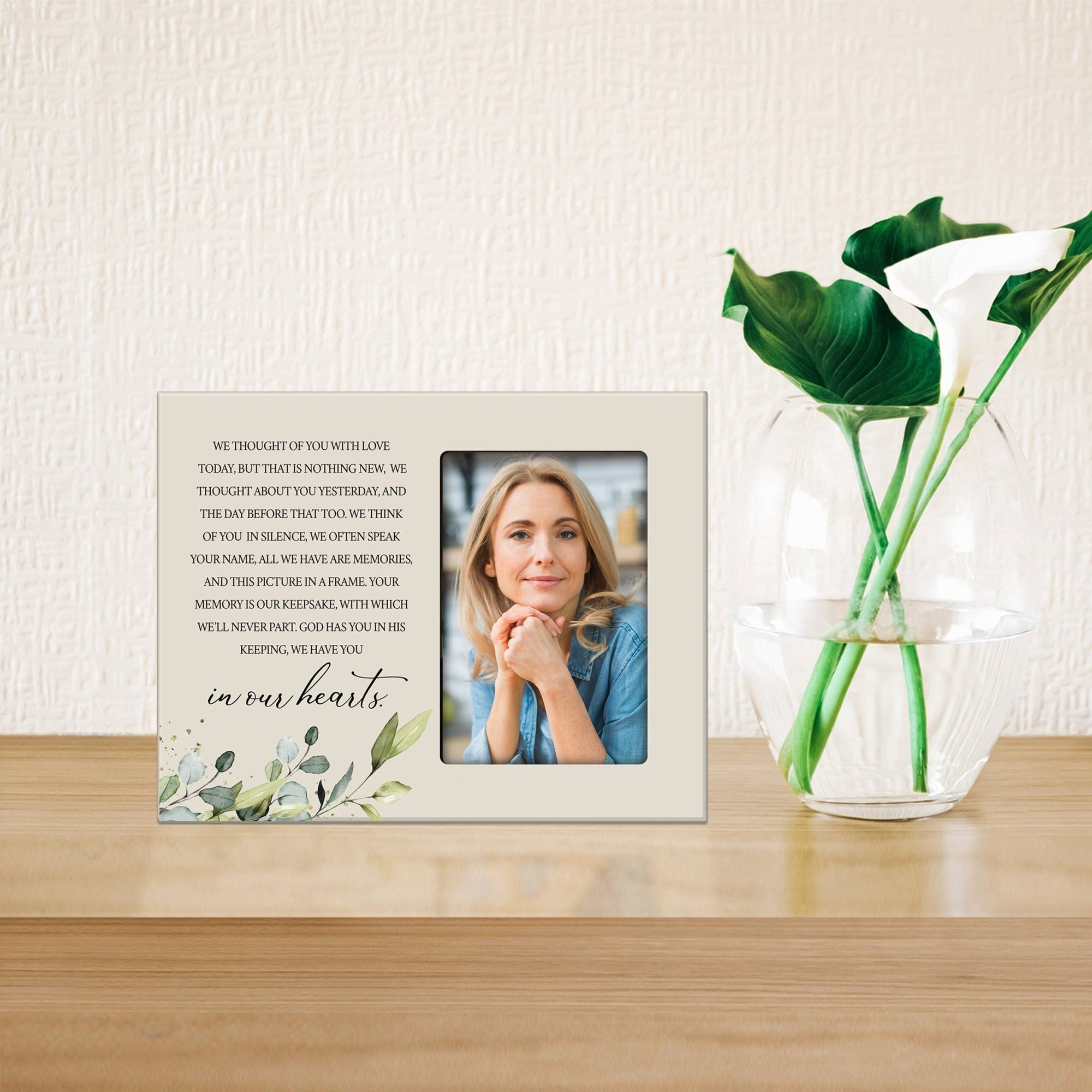 Rustic-Inspired Wooden Human Memorial Frames That Holds A 4x6in Photo - We Thought Of You (Leaf) - LifeSong Milestones