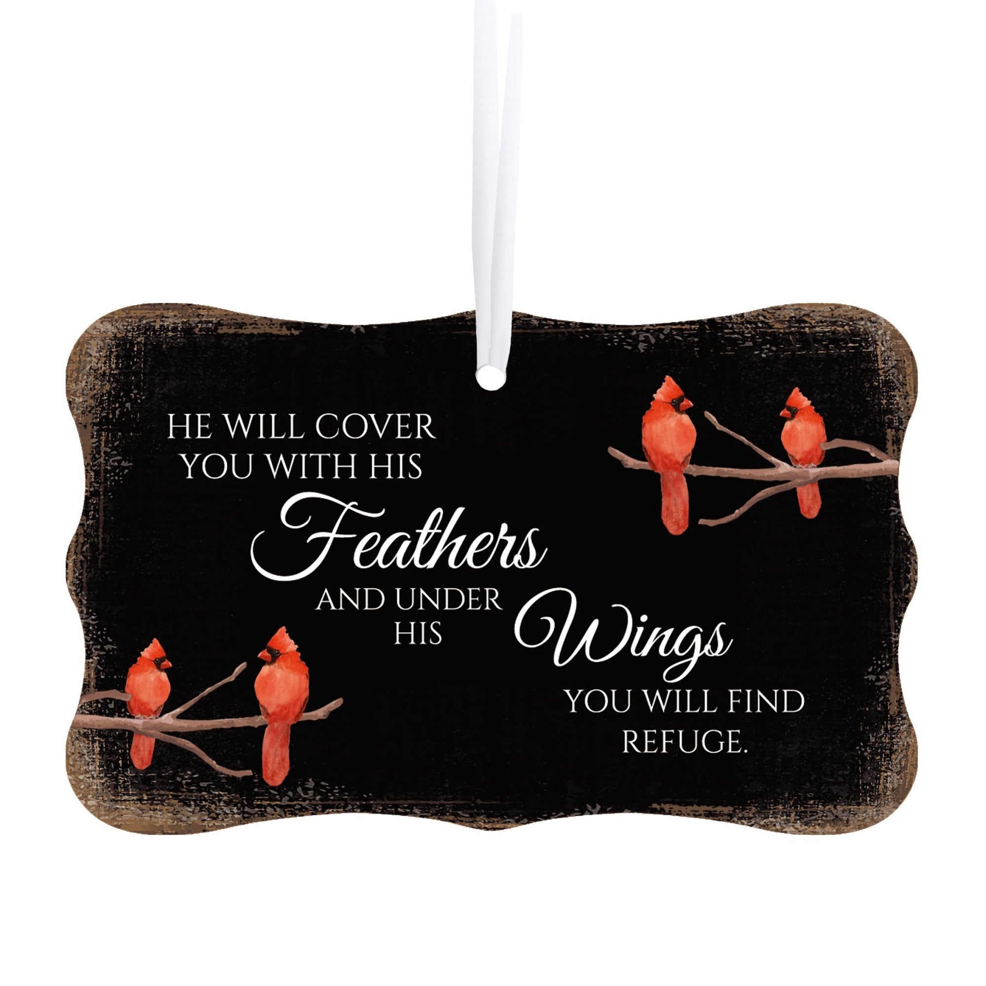 Rustic Scalloped Cardinal Wooden Ornament With Everyday Verses Gift Ideas - He Will Cover - LifeSong Milestones