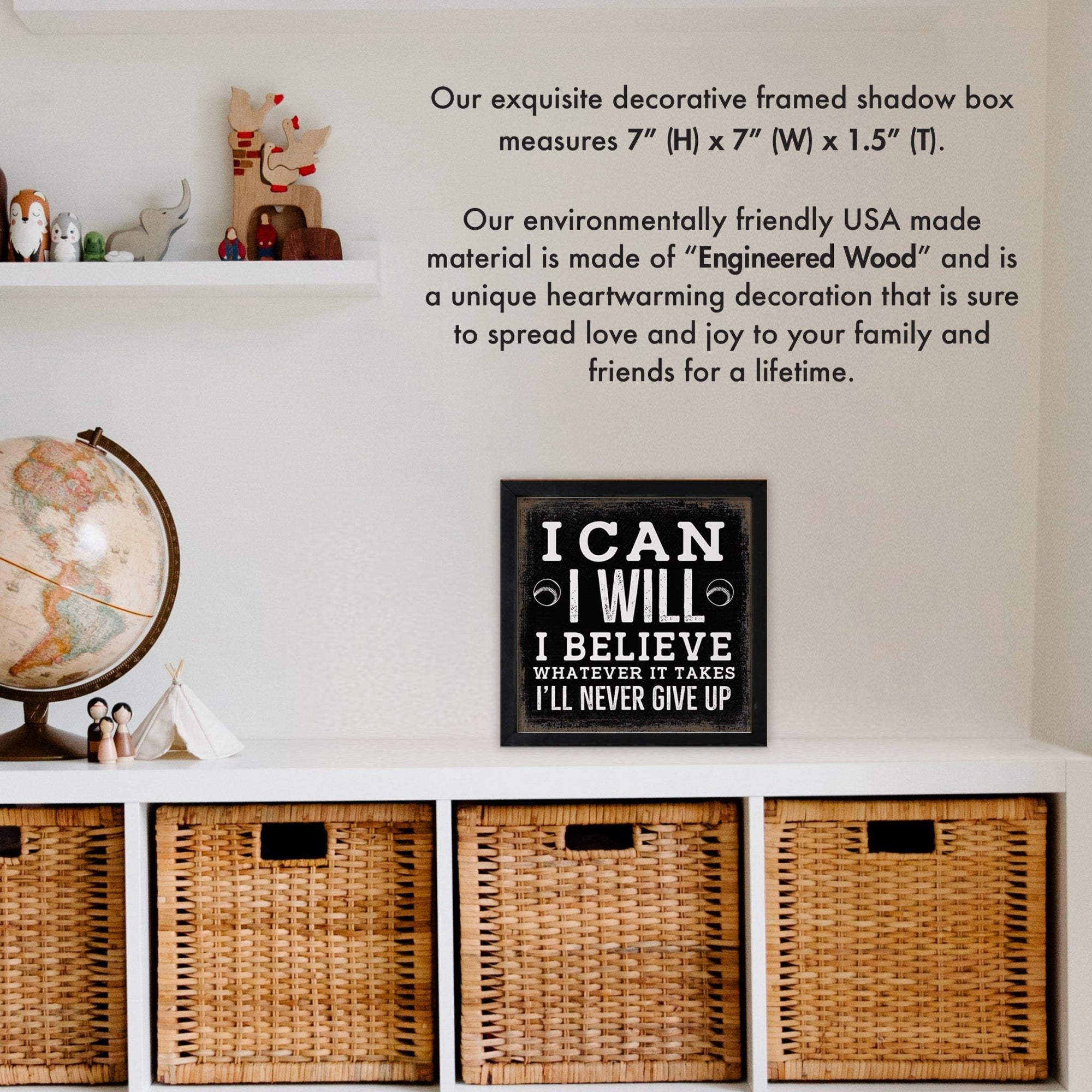 Rustic Wooden Baseball Framed Shadow Box Shelf Décor With Inspiring Bible Verses - I Can, I will - LifeSong Milestones