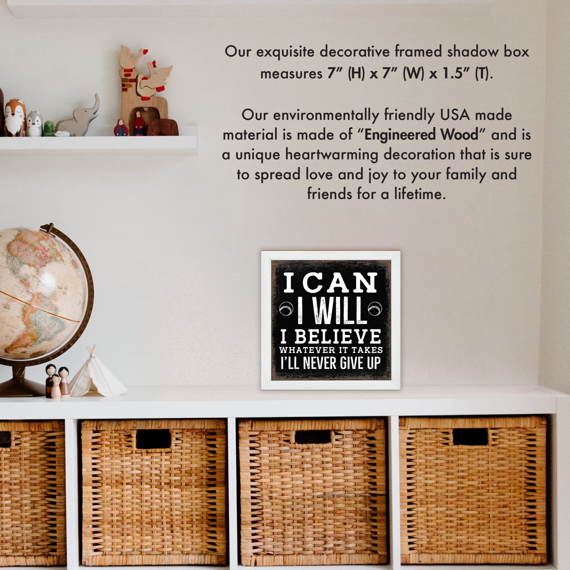 Rustic Wooden Baseball Framed Shadow Box Shelf Décor With Inspiring Bible Verses - I Can, I will - LifeSong Milestones