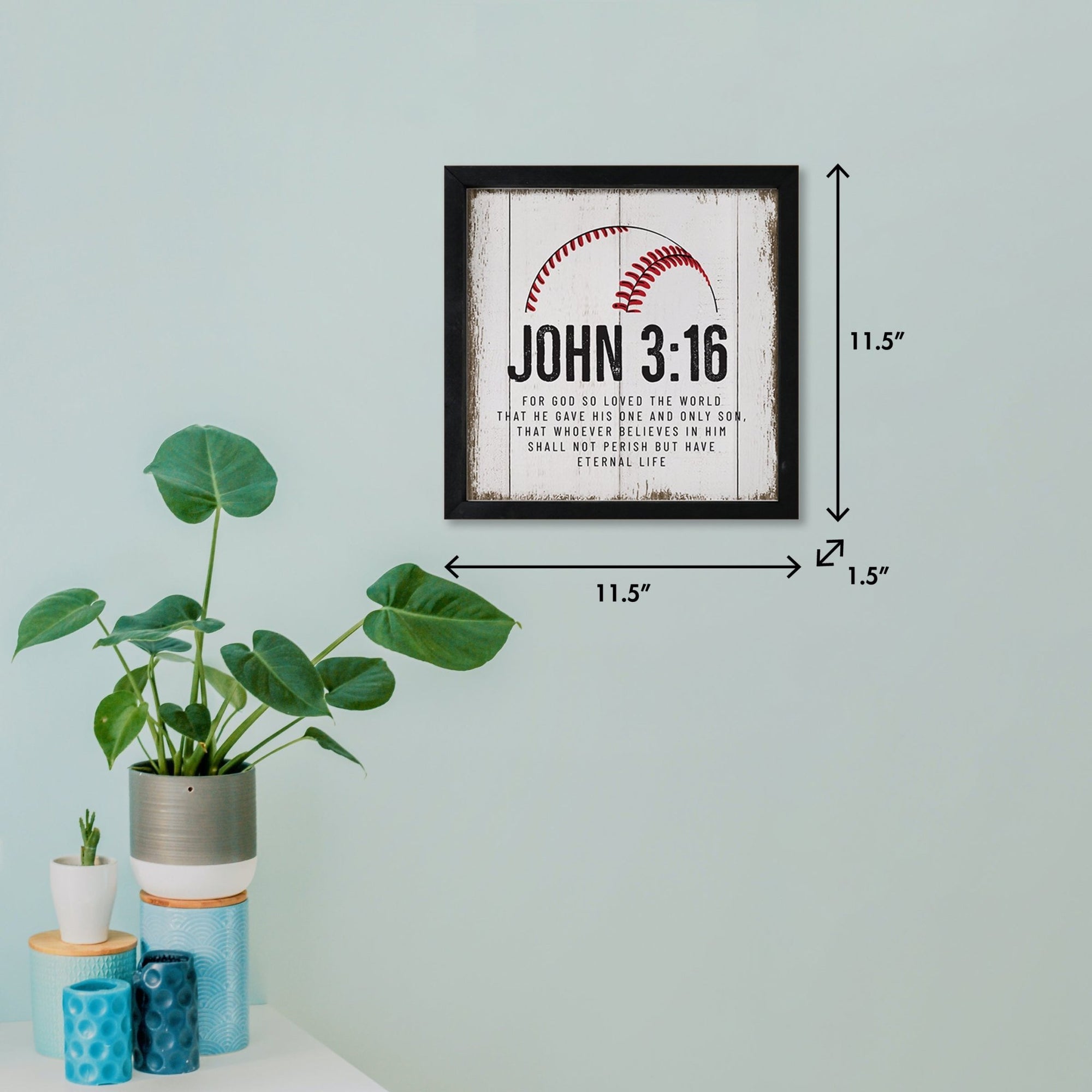 Rustic Wooden Baseball Framed Shadow Box Shelf Décor With Inspiring Bible Verses - John 3:16 - LifeSong Milestones