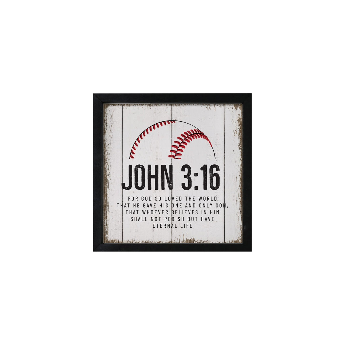 Rustic Wooden Baseball Framed Shadow Box Shelf Décor With Inspiring Bible Verses - John 3:16 - LifeSong Milestones