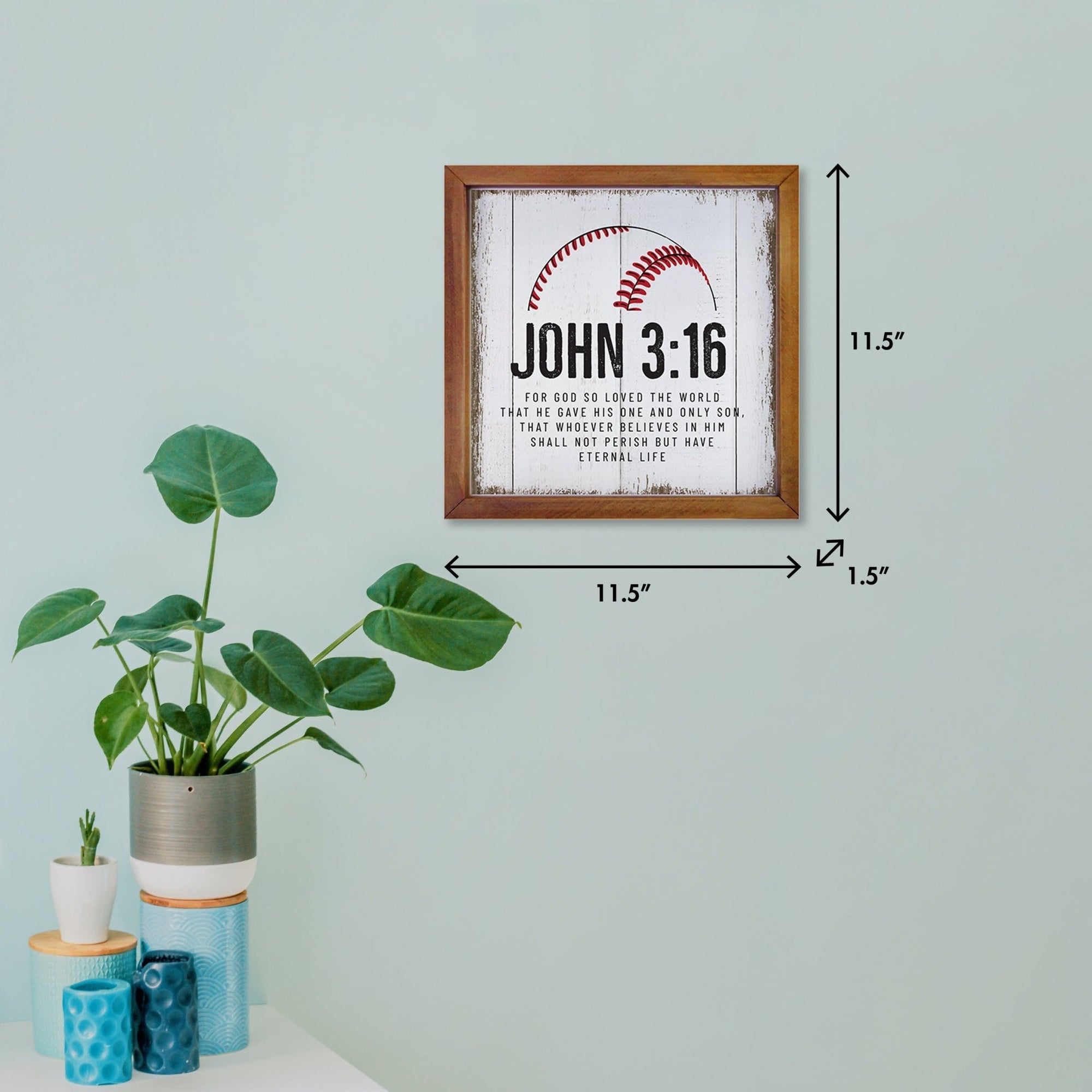 Rustic Wooden Baseball Framed Shadow Box Shelf Décor With Inspiring Bible Verses - John 3:16 - LifeSong Milestones