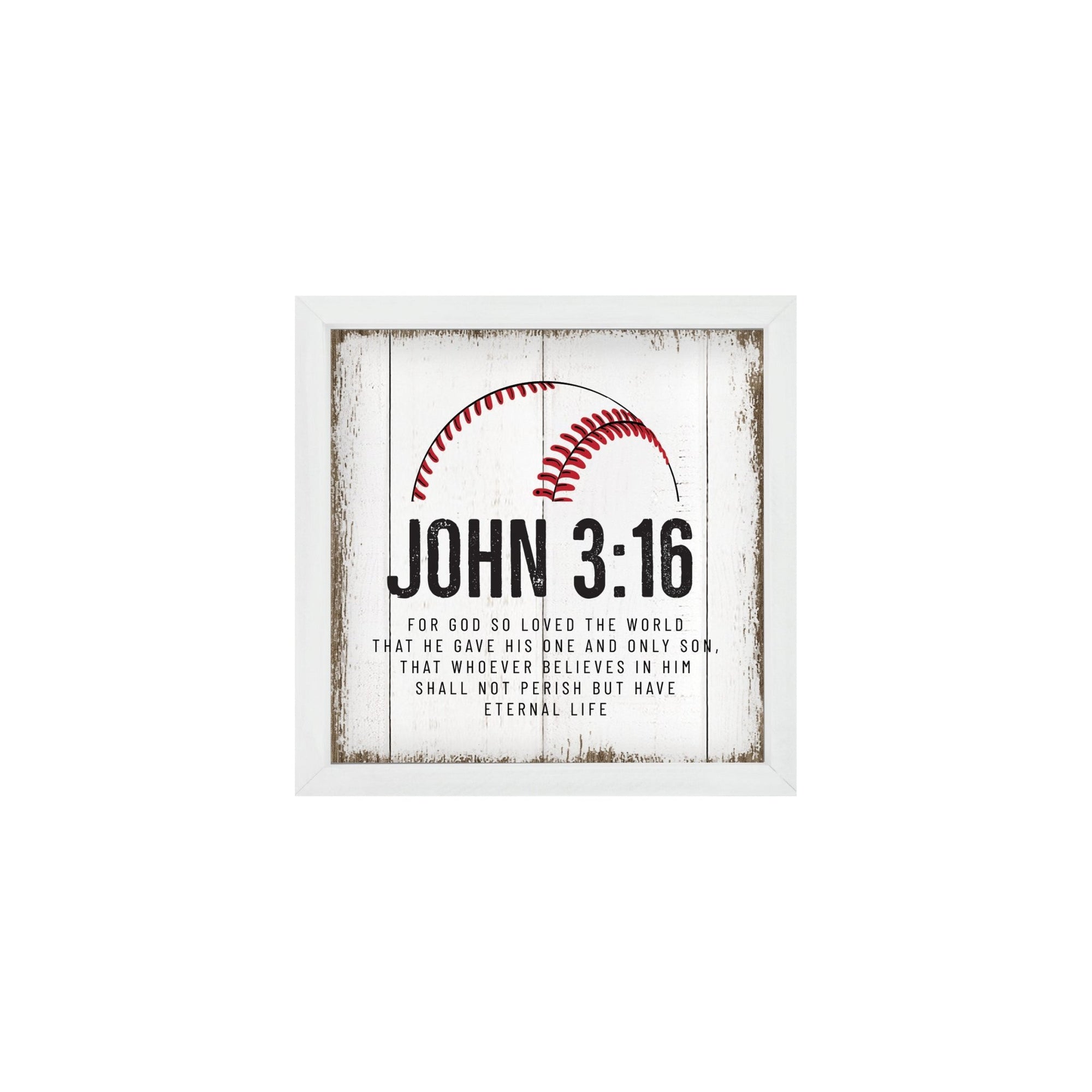 Rustic Wooden Baseball Framed Shadow Box Shelf Décor With Inspiring Bible Verses - John 3:16 - LifeSong Milestones