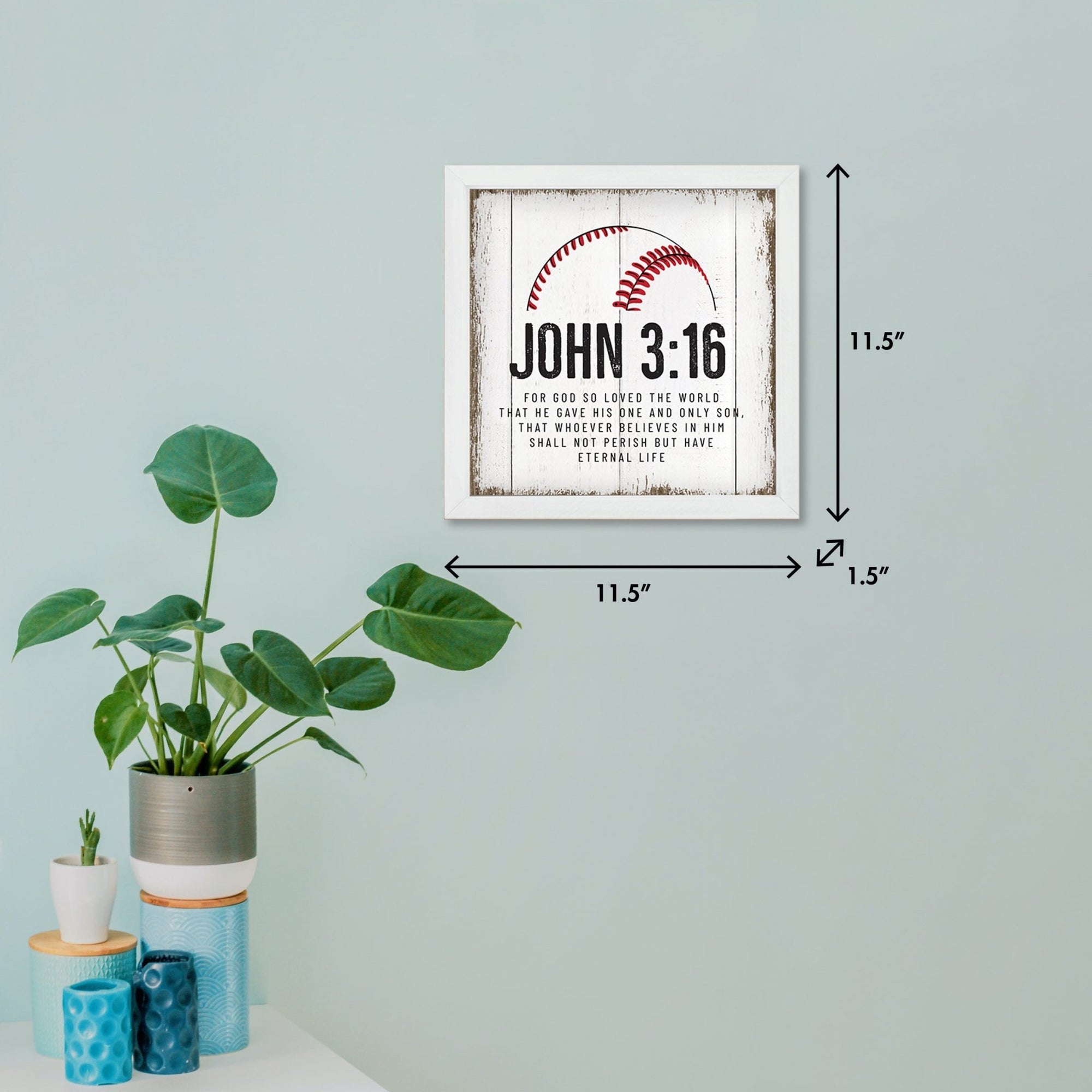 Rustic Wooden Baseball Framed Shadow Box Shelf Décor With Inspiring Bible Verses - John 3:16 - LifeSong Milestones