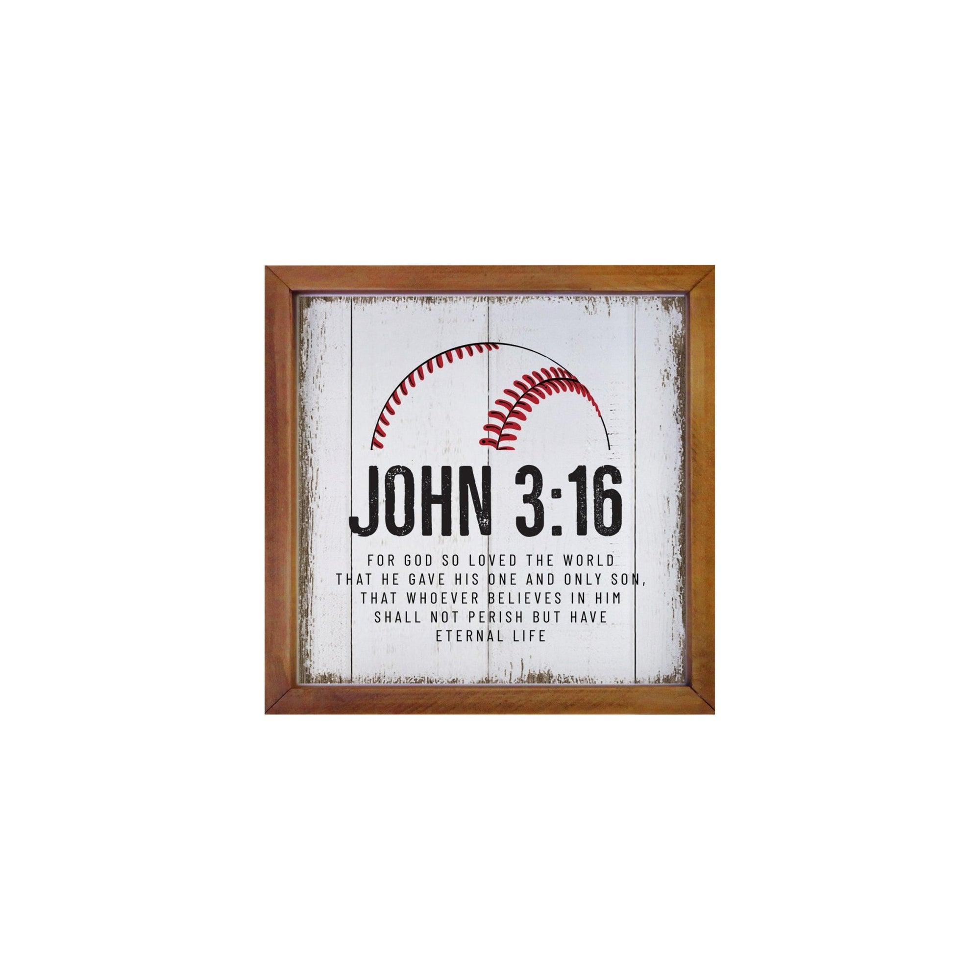 Rustic Wooden Baseball Framed Shadow Box Shelf Décor With Inspiring Bible Verses - John 3:16 - LifeSong Milestones