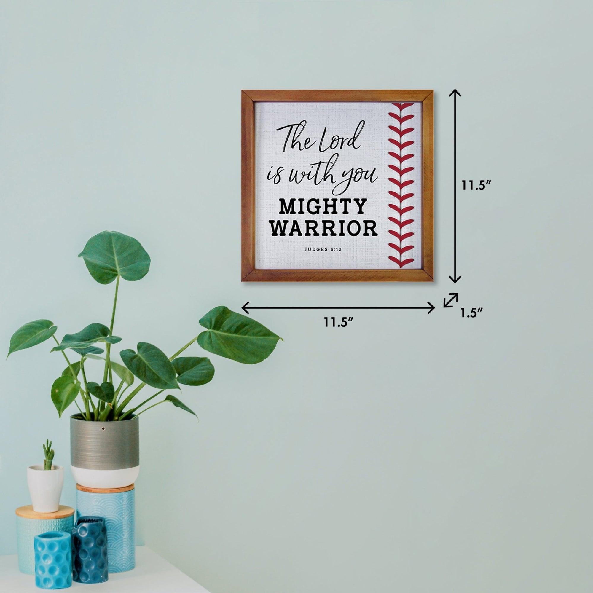 Rustic Wooden Baseball Framed Shadow Box Shelf Décor With Inspiring Bible Verses - Mighty Warrior - LifeSong Milestones