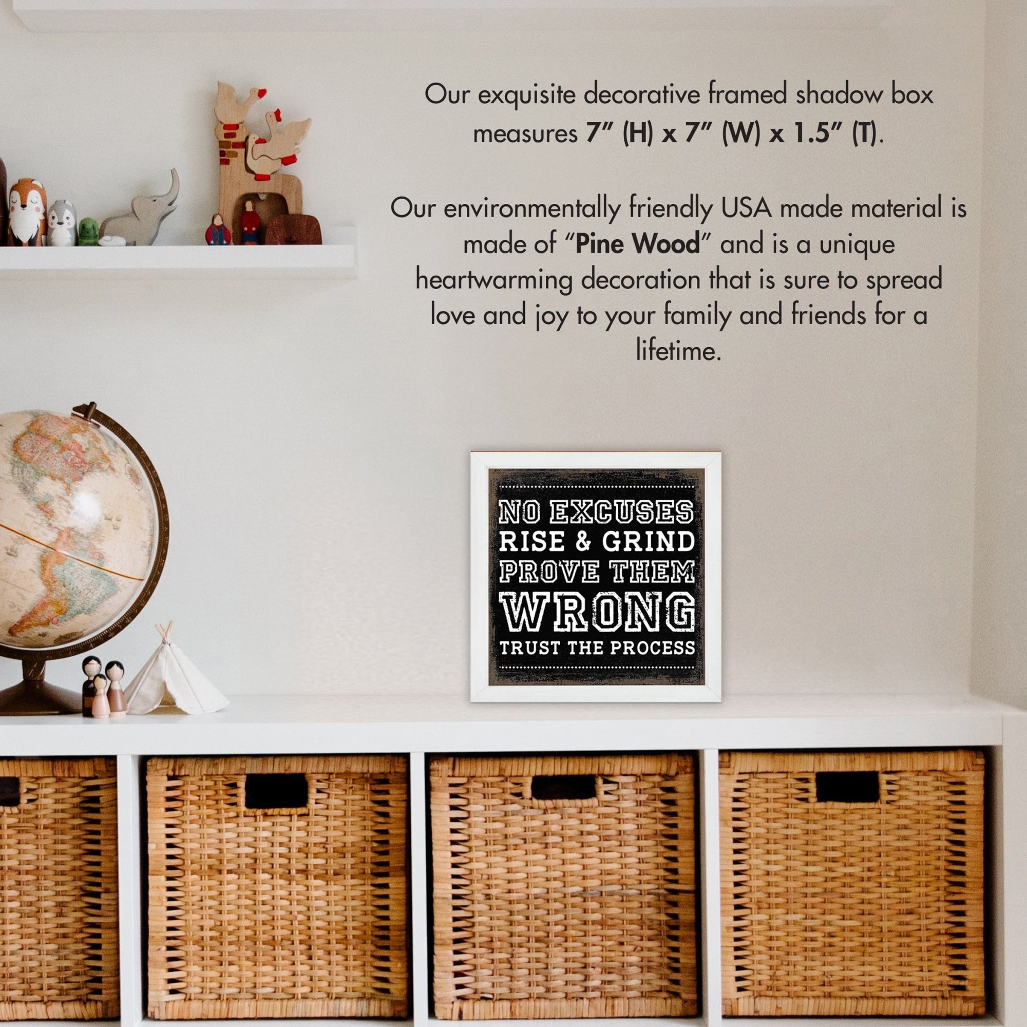 Rustic Wooden Baseball Framed Shadow Box Shelf Décor With Inspiring Bible Verses - No Excuses - LifeSong Milestones