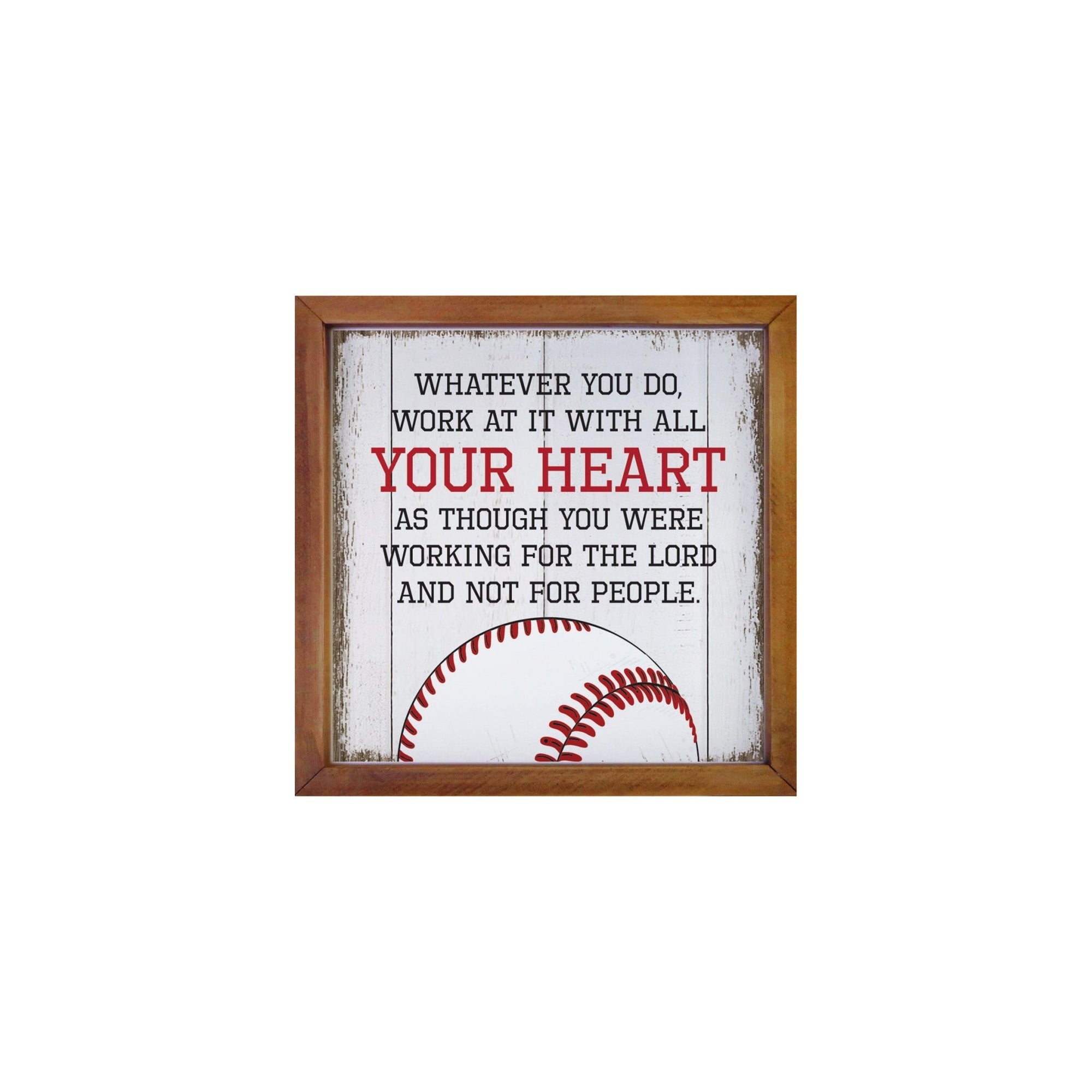 Rustic Wooden Baseball Framed Shadow Box Shelf Décor With Inspiring Bible Verses - Your Heart - LifeSong Milestones