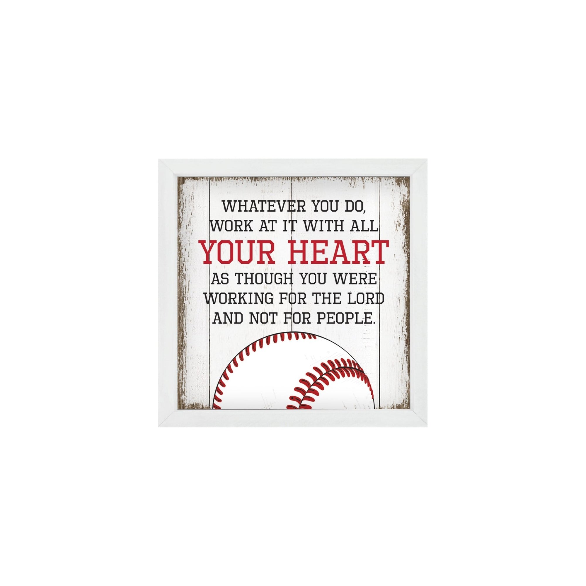 Rustic Wooden Baseball Framed Shadow Box Shelf Décor With Inspiring Bible Verses - Your Heart - LifeSong Milestones