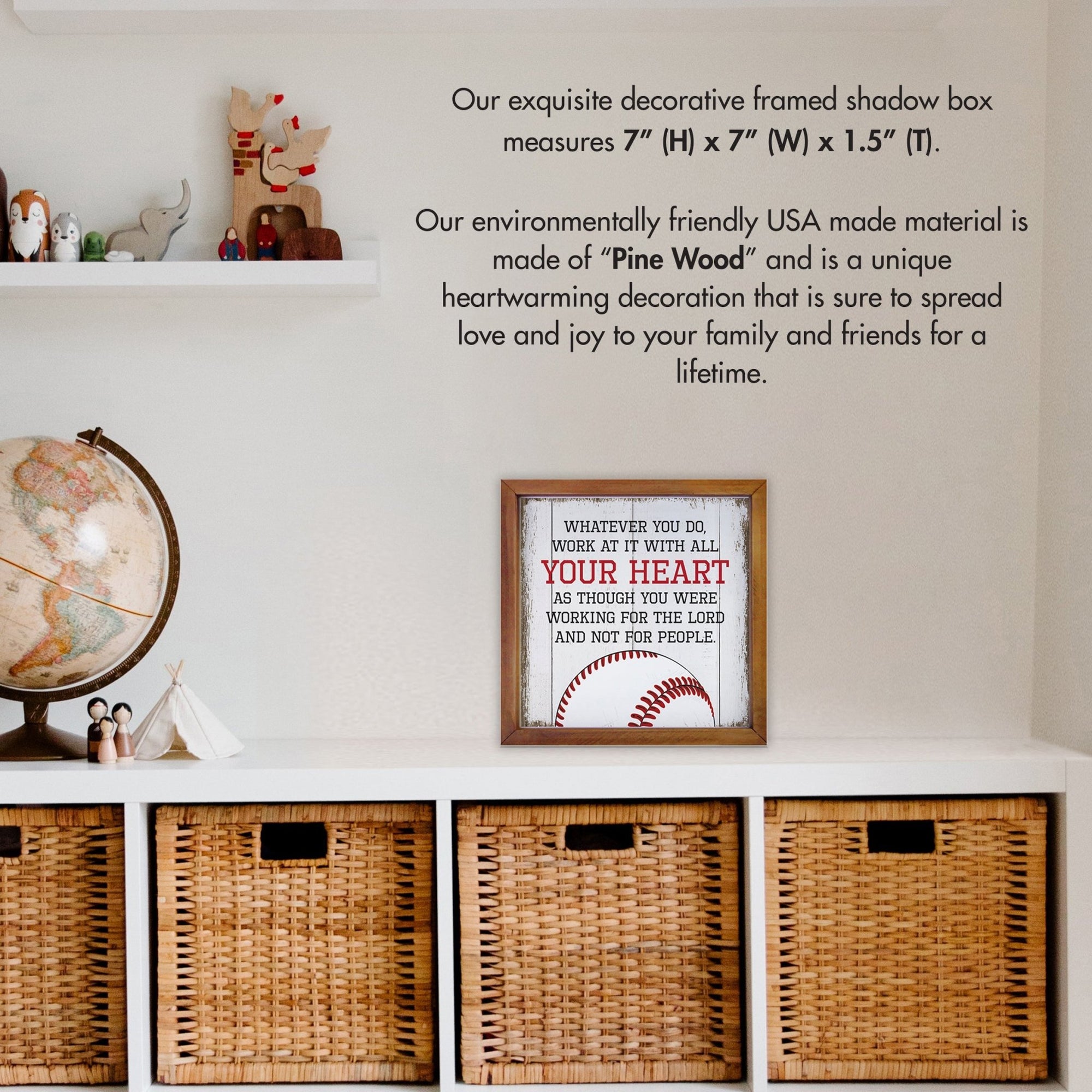 Rustic Wooden Baseball Framed Shadow Box Shelf Décor With Inspiring Bible Verses - Your Heart - LifeSong Milestones