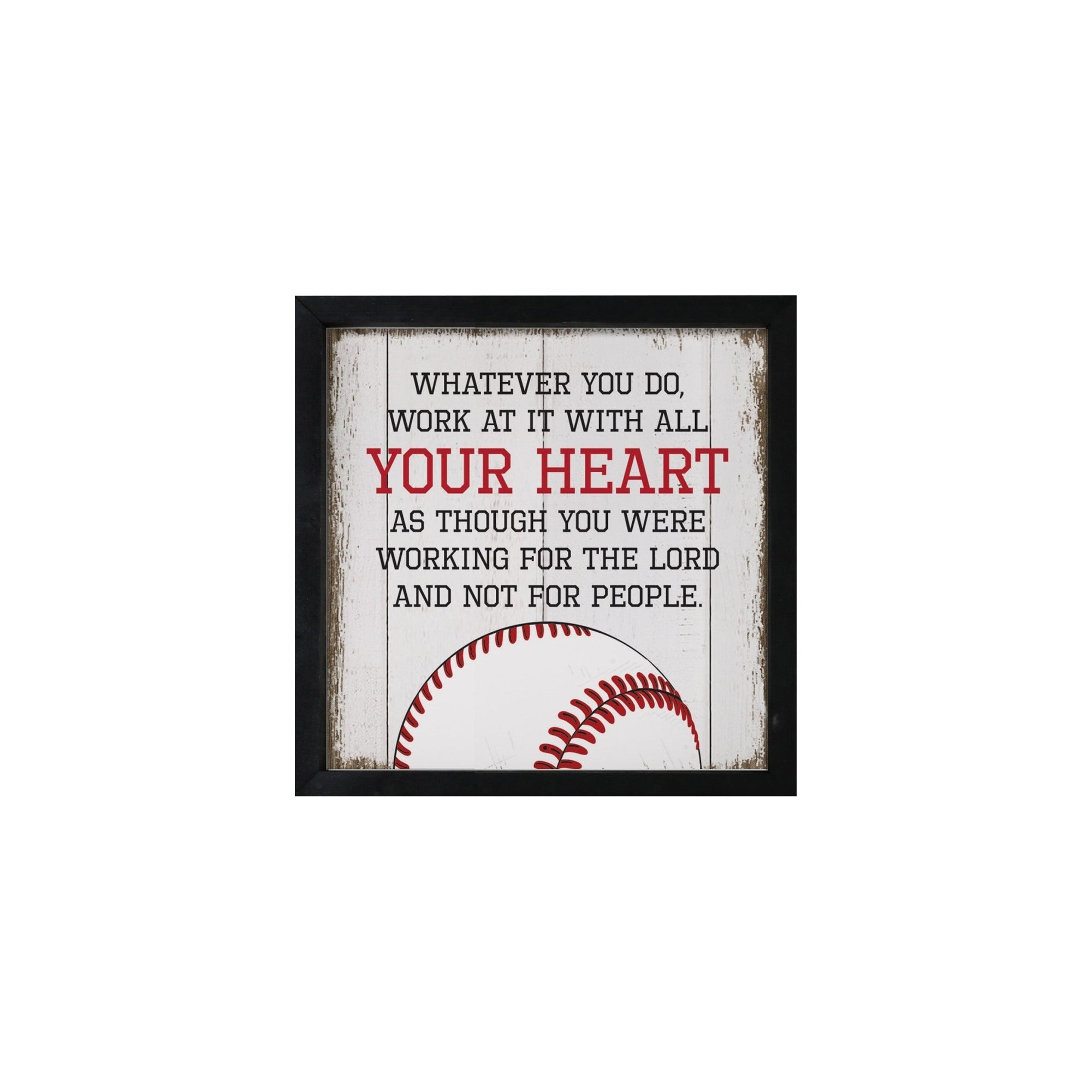 Rustic Wooden Baseball Framed Shadow Box Shelf Décor With Inspiring Bible Verses - Your Heart - LifeSong Milestones