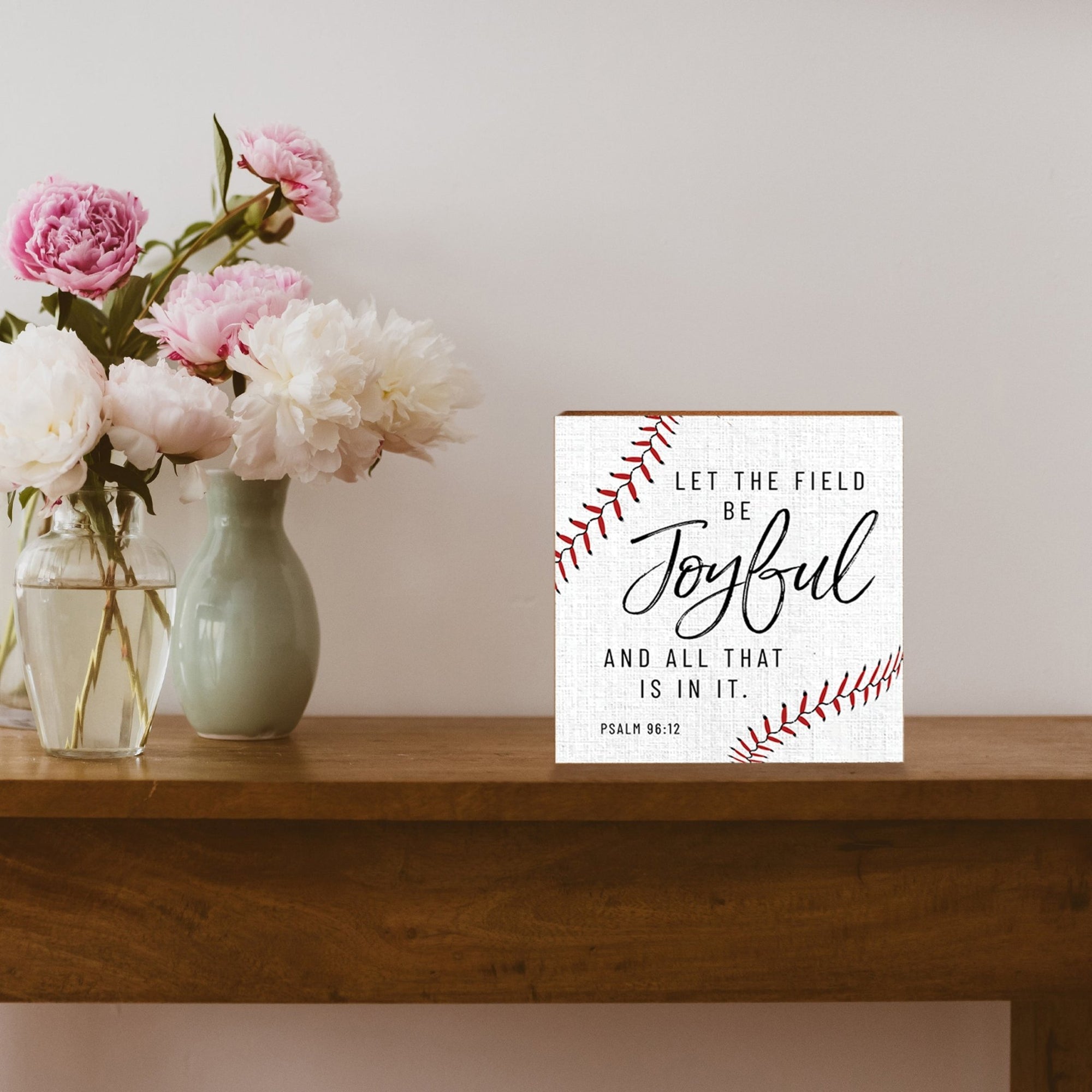 Rustic Wooden Baseball Shadow Box Shelf Décor With Inspiring Bible Verses - Let The Field - LifeSong Milestones