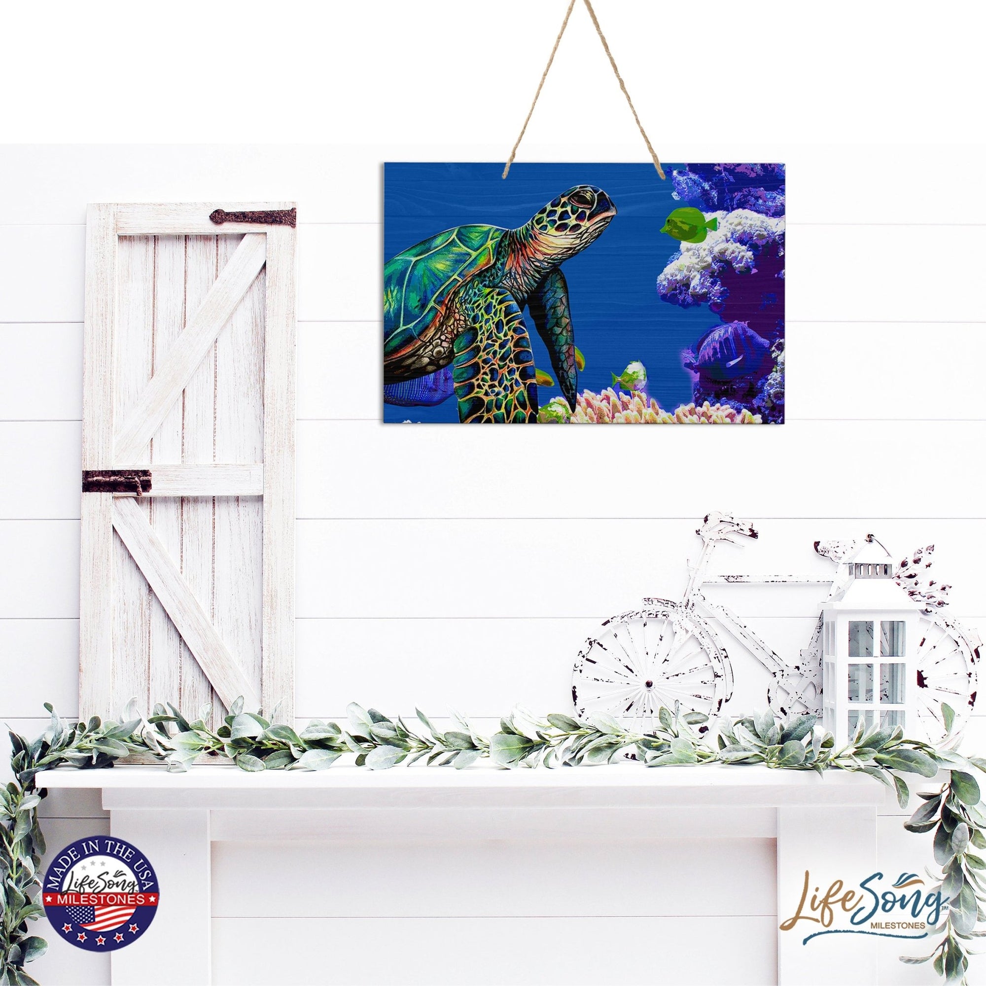 Sea Turtle Art Rope Sign for Modern Wall Decoration 8x12in - LifeSong Milestones