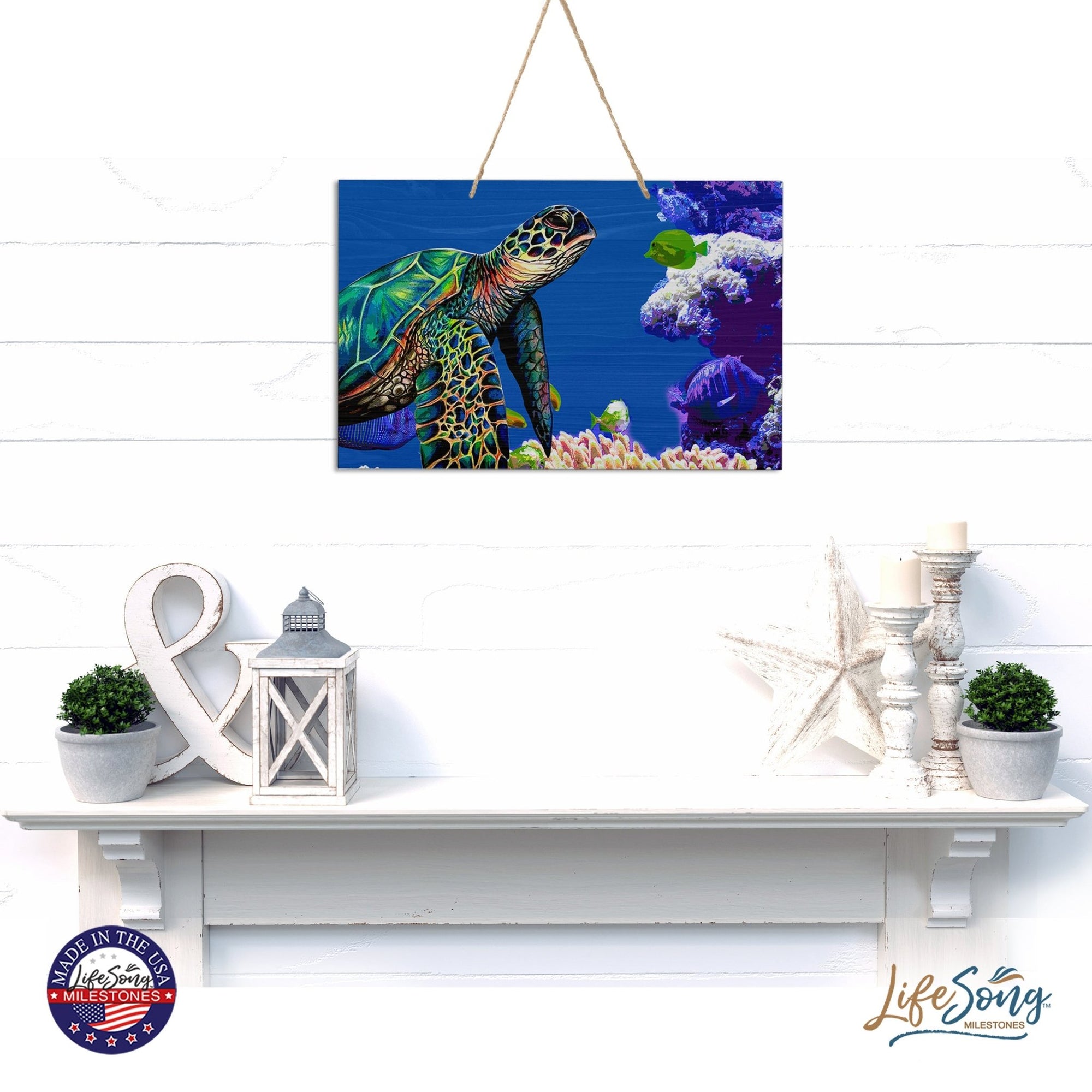 Sea Turtle Art Rope Sign for Modern Wall Decoration 8x12in - LifeSong Milestones