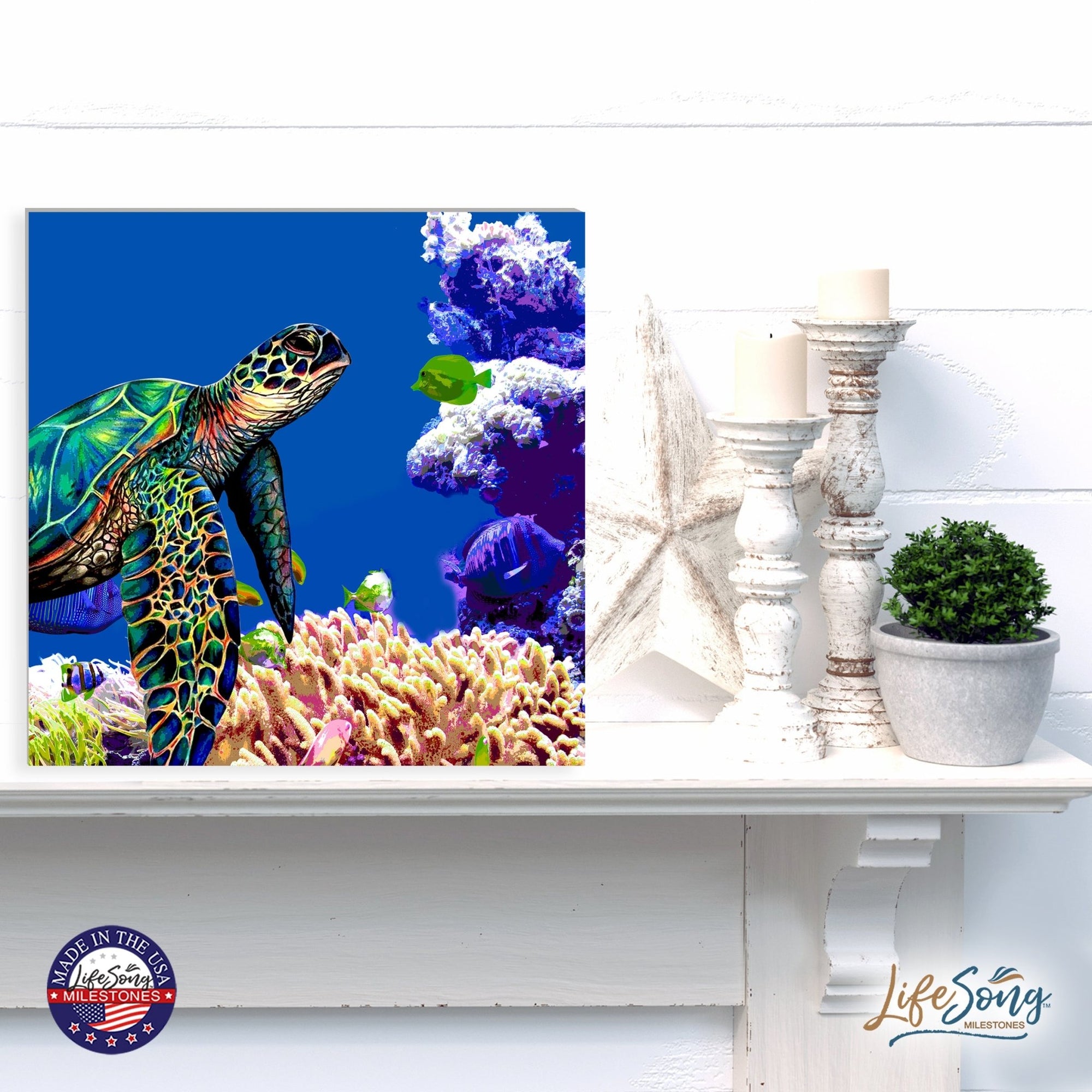 Sea Turtle Wall Art for Modern Decoration 10x10in Shadow Box - LifeSong Milestones