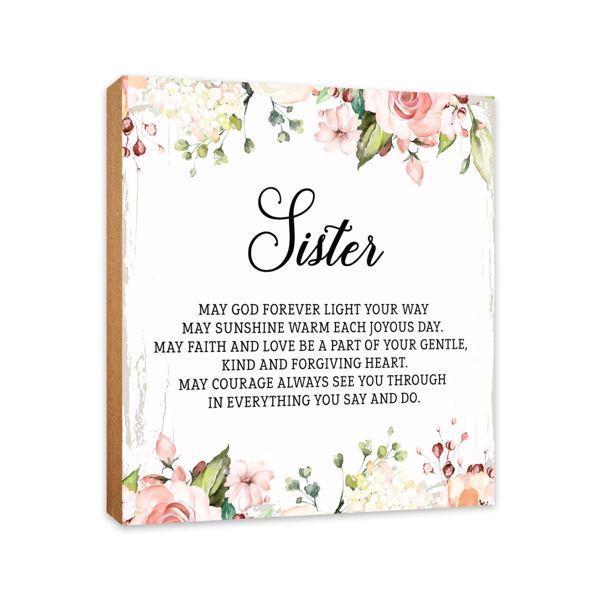 Sister May God Forever Floral 6x6 Inches Wood Family Art Sign Tabletop and Shelving For Home Décor - LifeSong Milestones