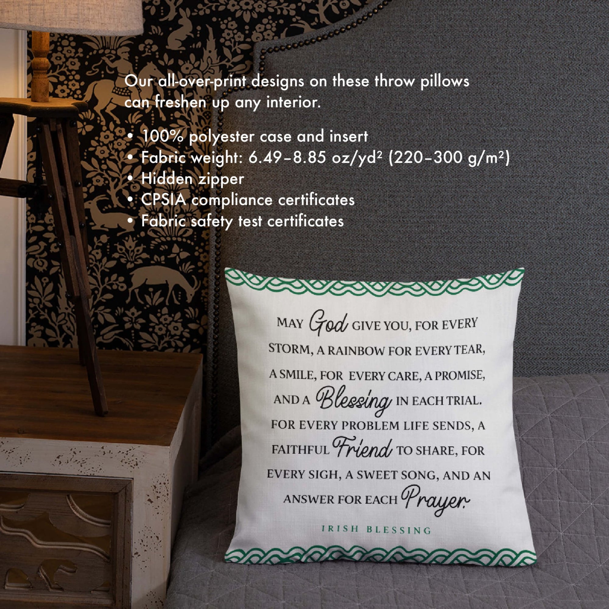 St. Patrick's Day Decorative Throw Pillow - May God Give - LifeSong Milestones