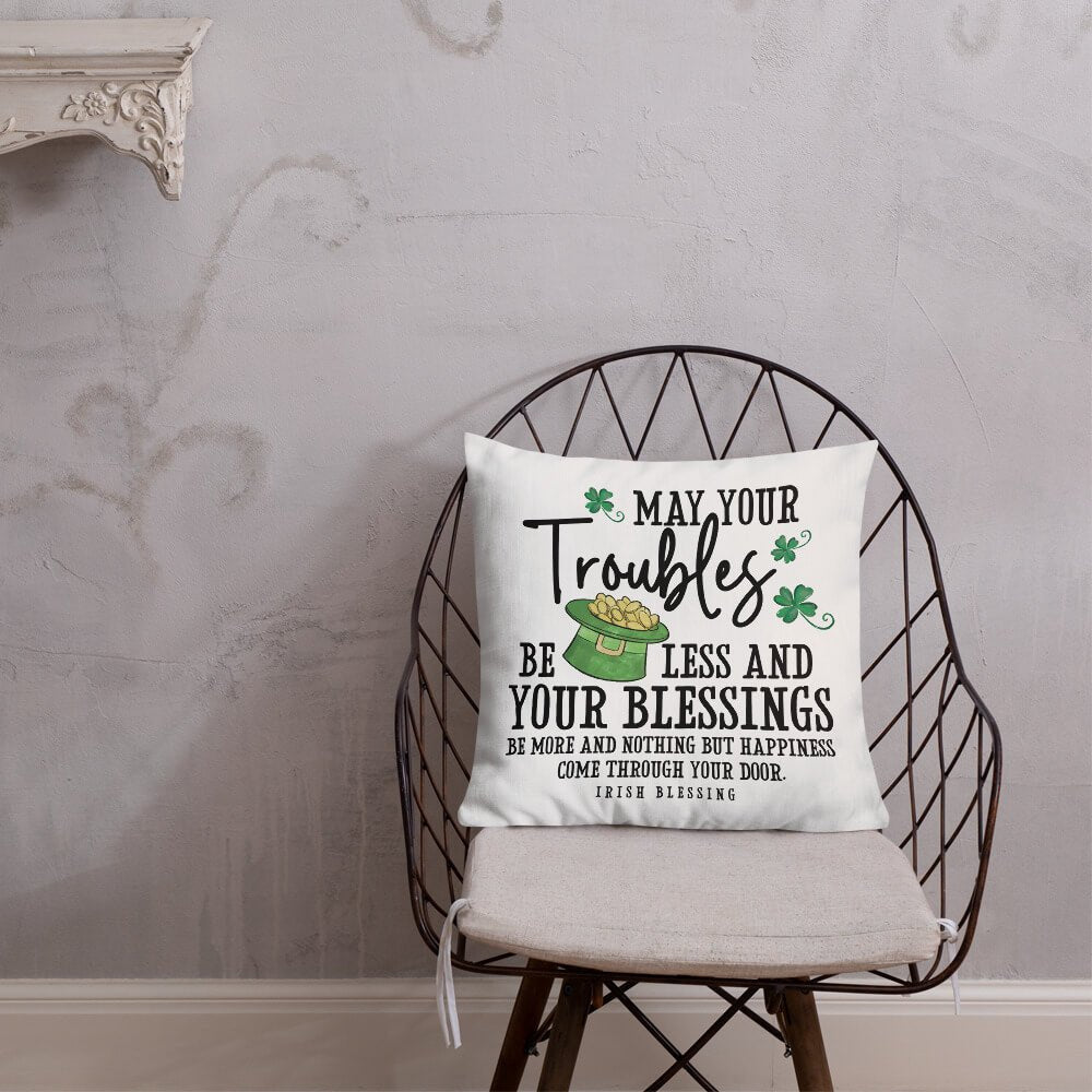 St. Patrick's Day Decorative Throw Pillow - May Your Troubles Be - LifeSong Milestones