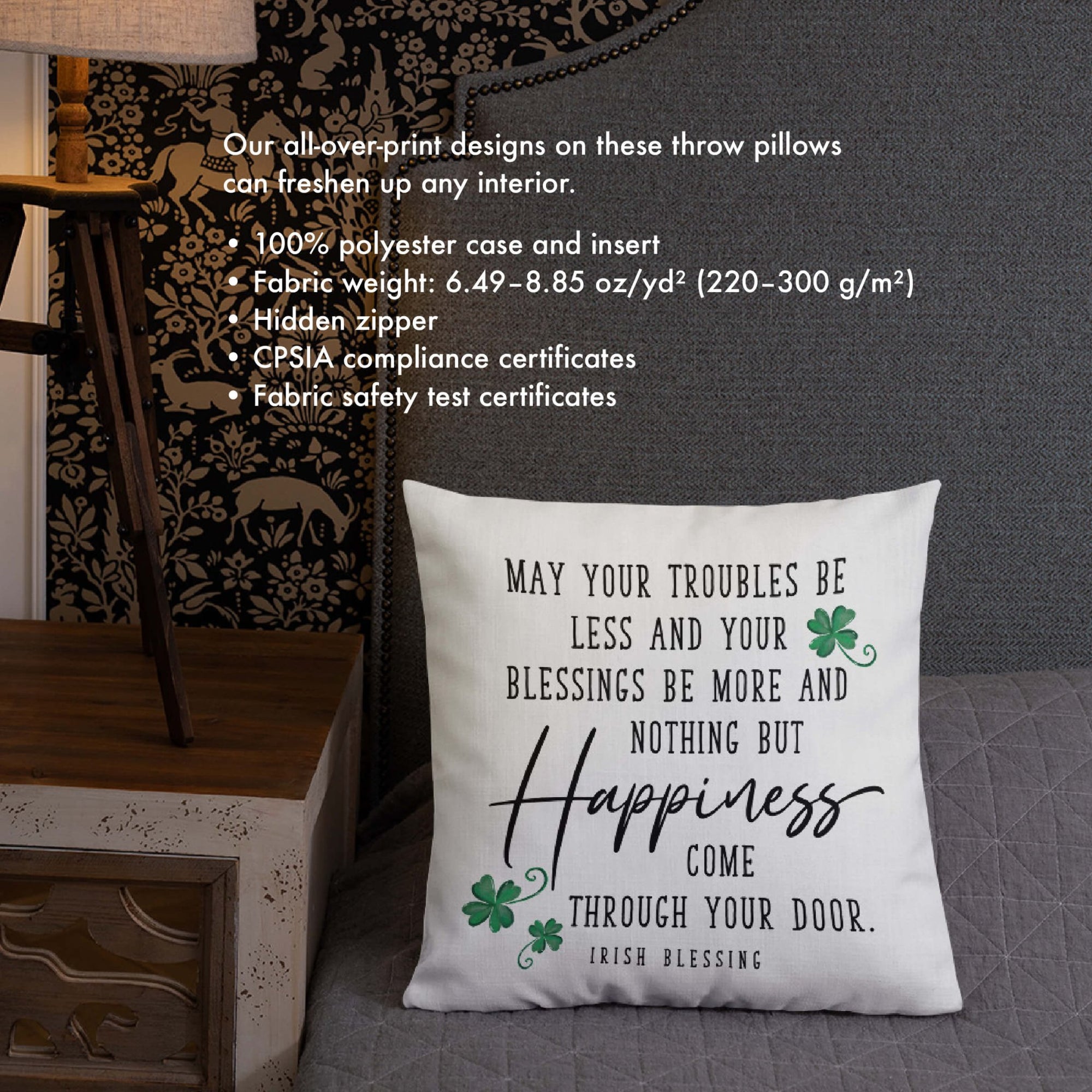 St. Patrick's Day Decorative Throw Pillow - May Your Troubles Be Less - LifeSong Milestones