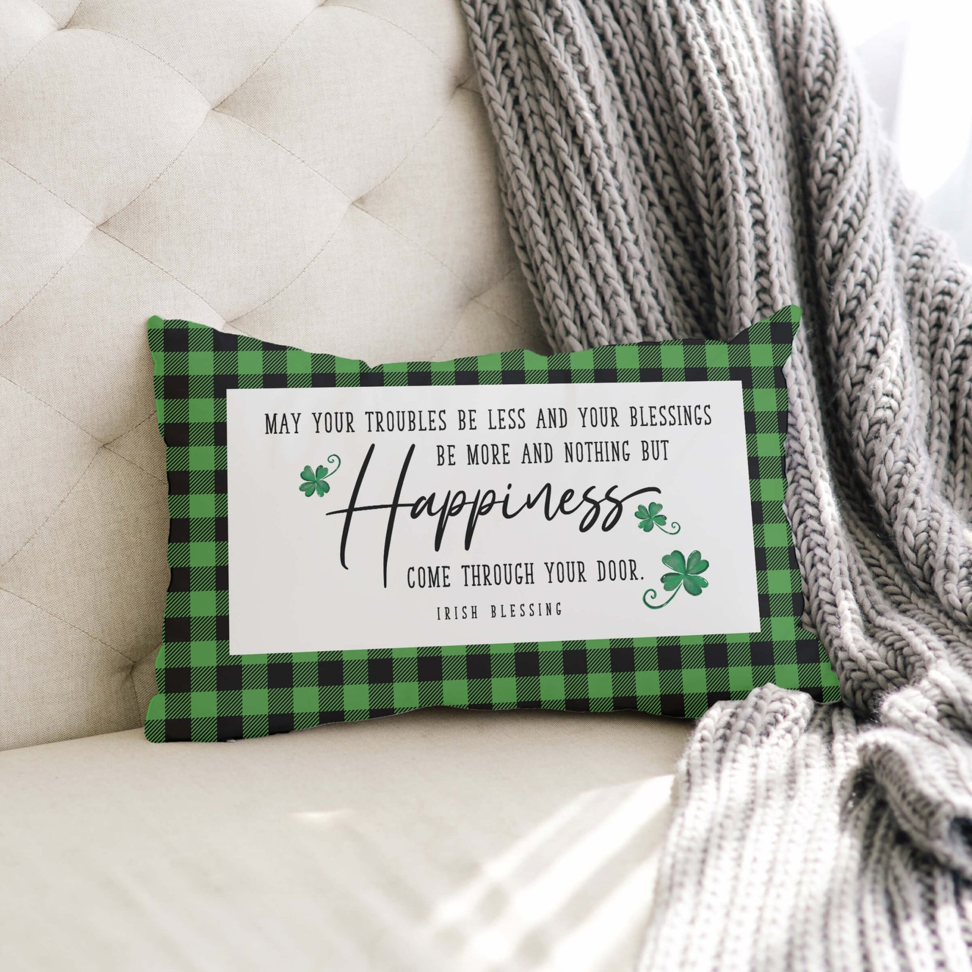 St. Patrick's Day Decorative Throw Pillow - May Your Troubles Be Less - LifeSong Milestones