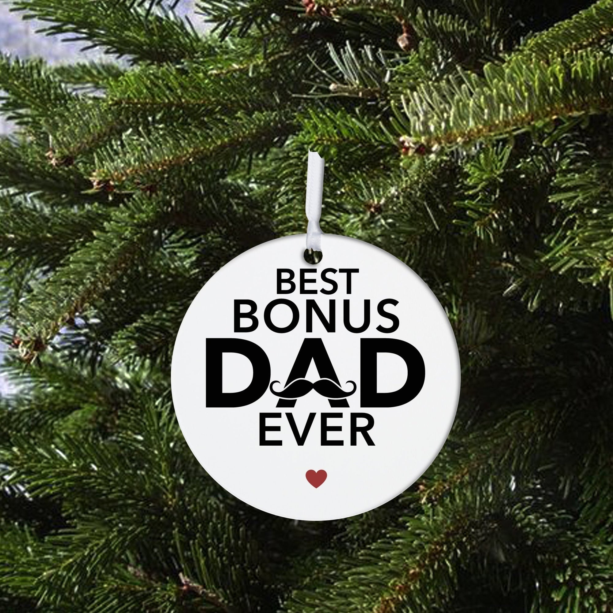 Stepdads White Ornament With Inspirational Message Gift Ideas - Best Bonus Dad Ever - LifeSong Milestones