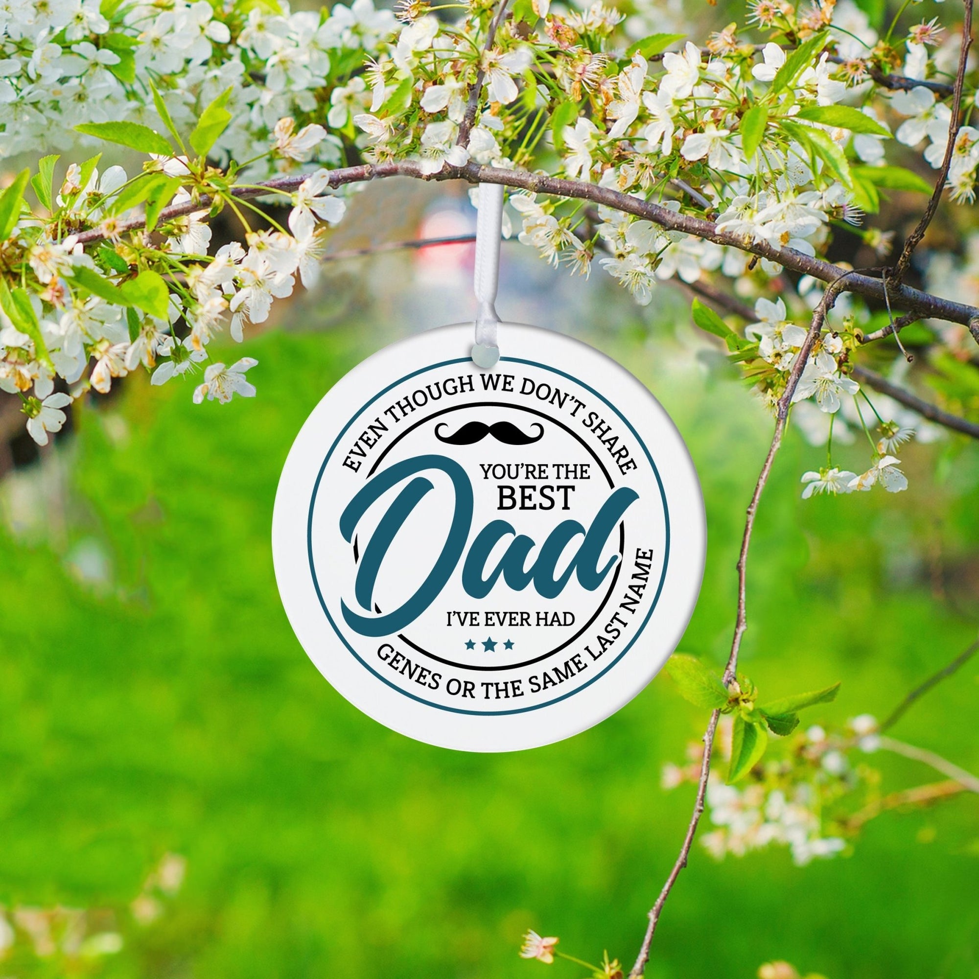 Stepdads White Ornament With Inspirational Message Gift Ideas - Even Though We Didn’t Share You’re The Best Dad - LifeSong Milestones