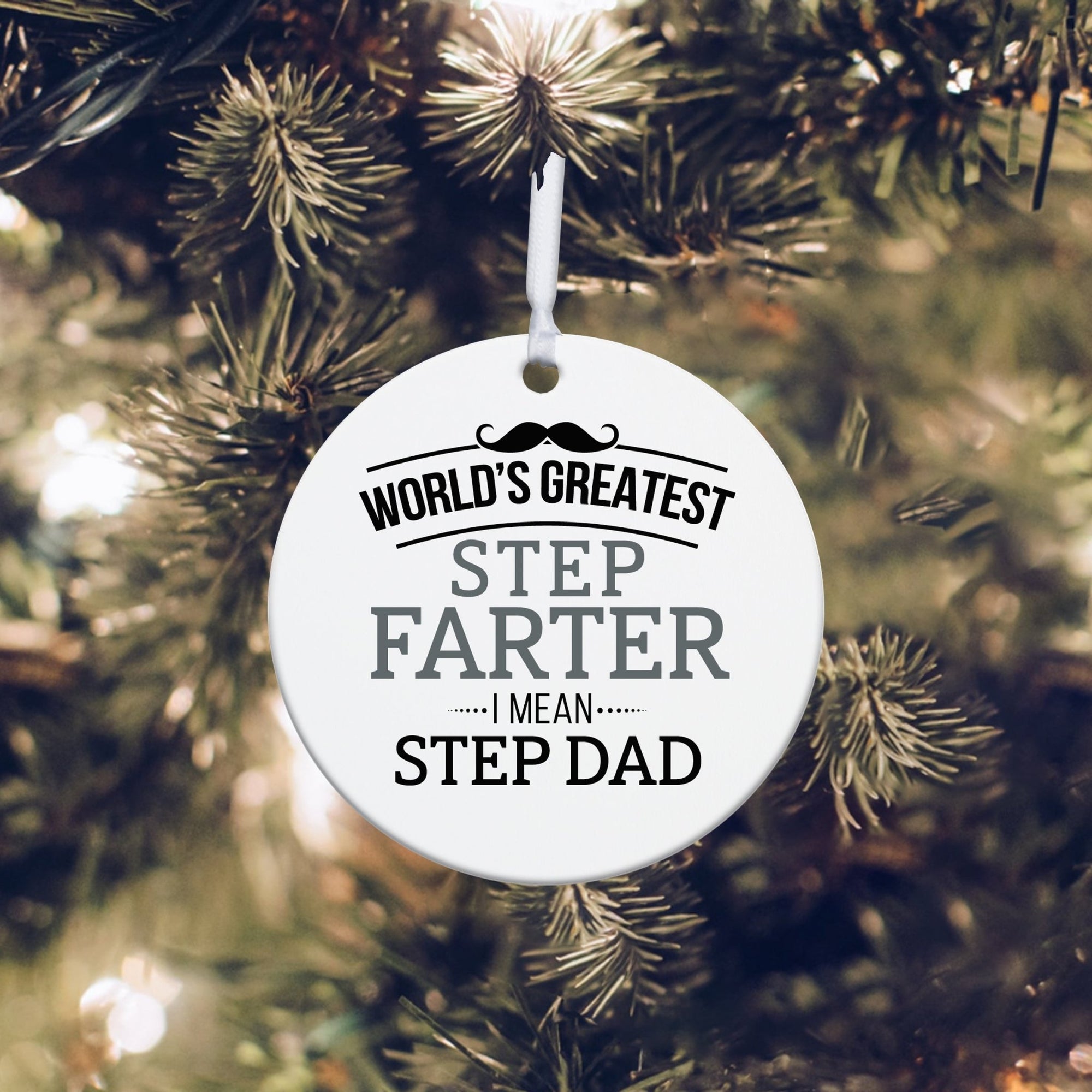 Stepdads White Ornament With Inspirational Message Gift Ideas - Worlds Greatest Dad - LifeSong Milestones