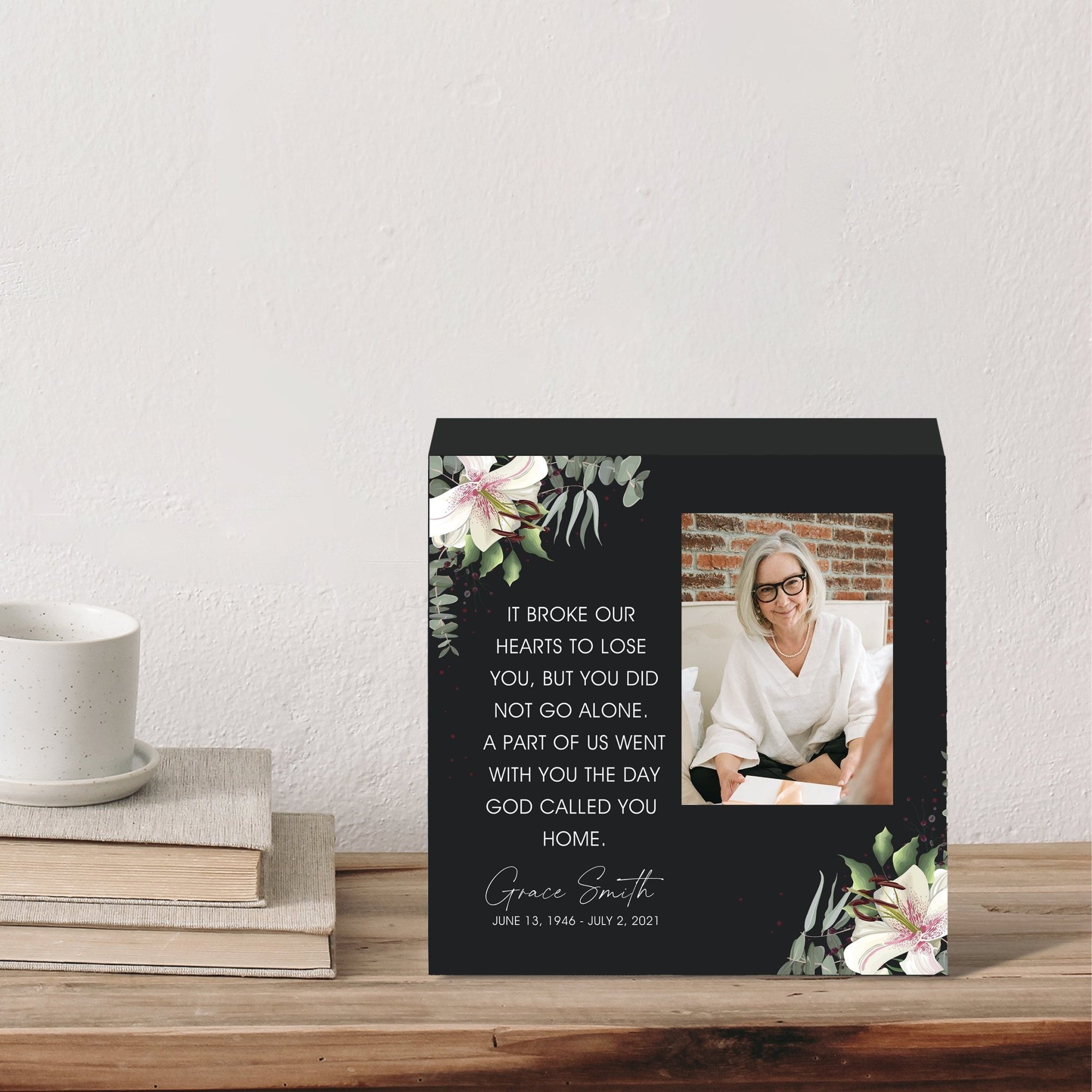 Timeless Human Memorial Shadow Box Photo Urn in Black - It Broke Our Hearts - LifeSong Milestones